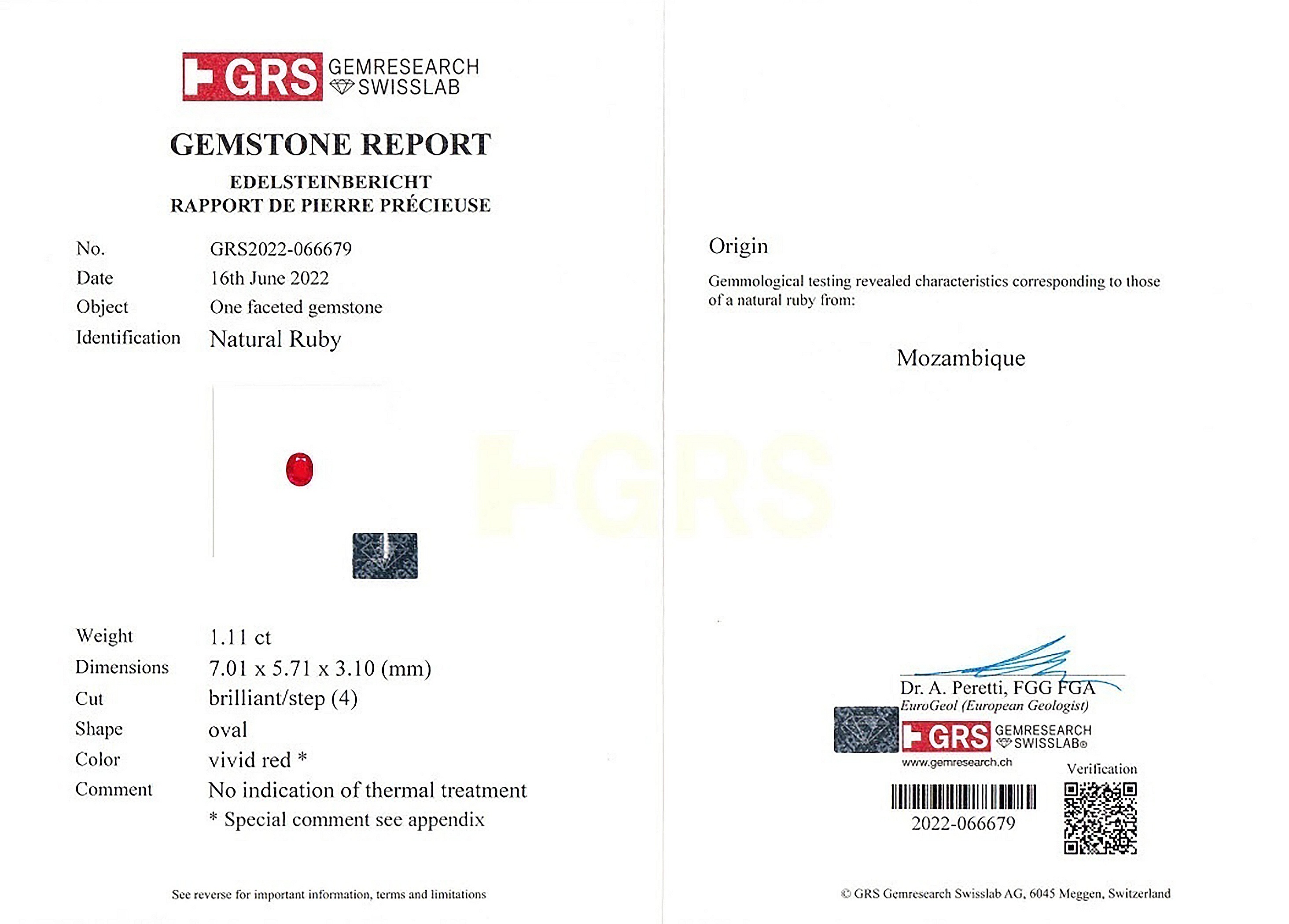 1.11 Ct. Ruby from Mozambique