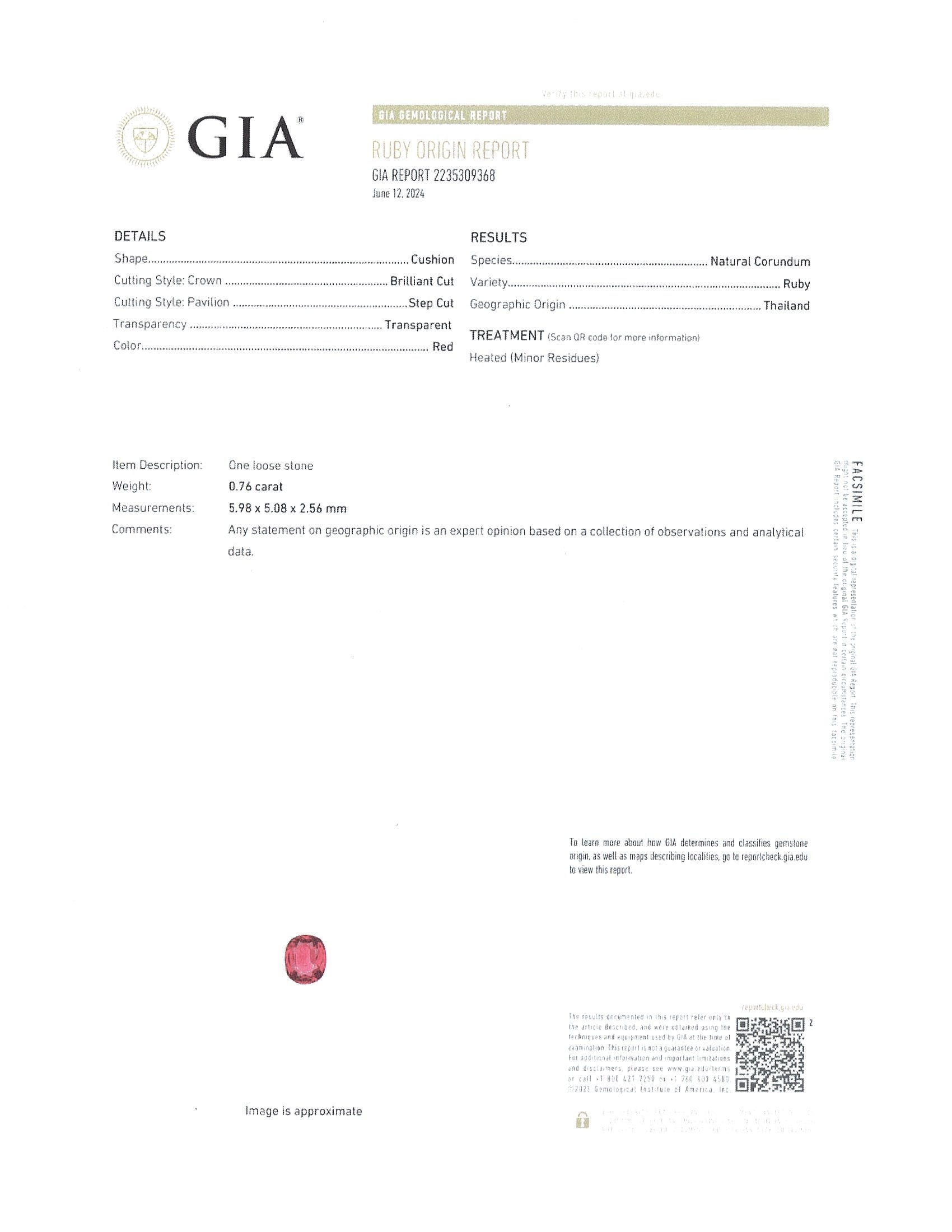 0.76 Ct. Ruby from Thailand