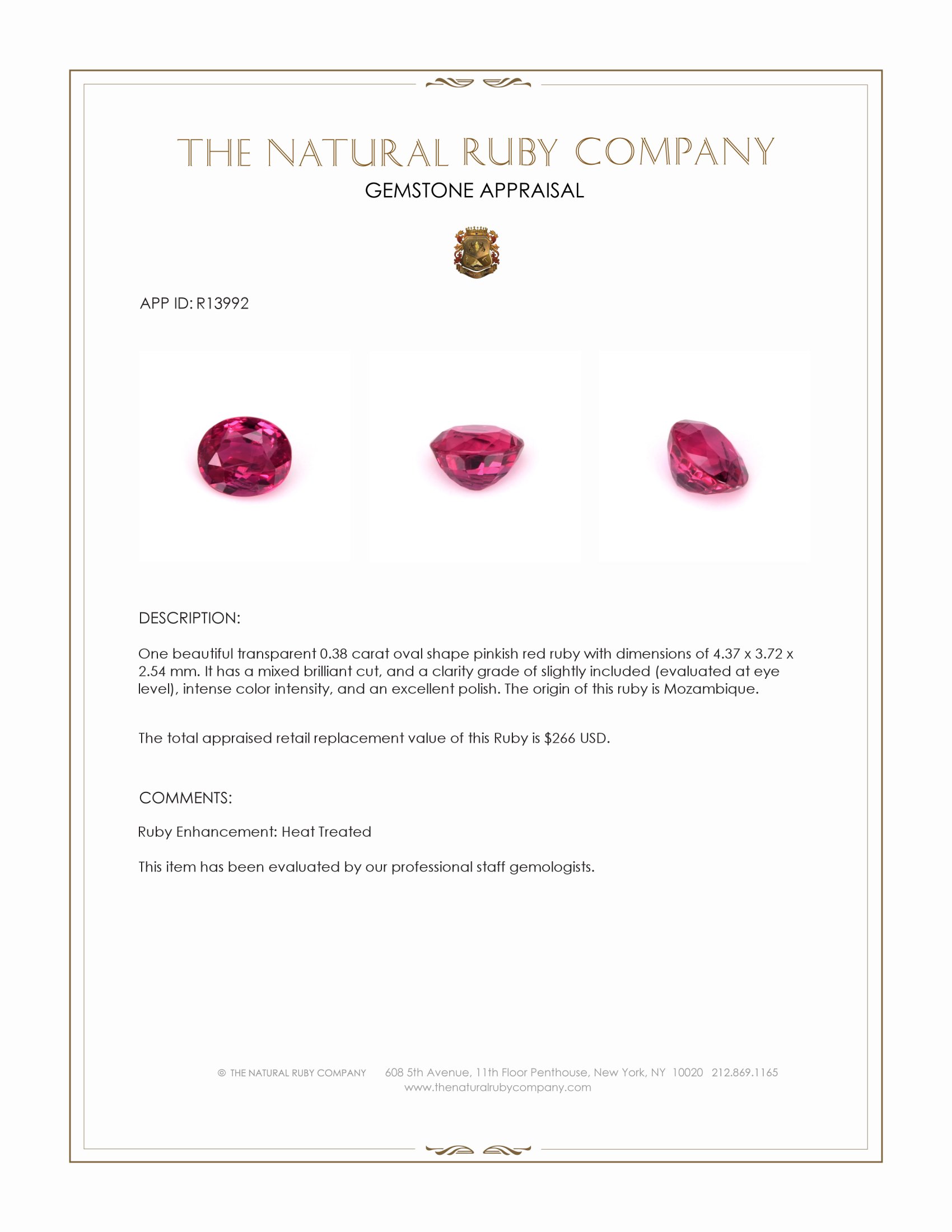 0.38 Ct. Ruby from Mozambique