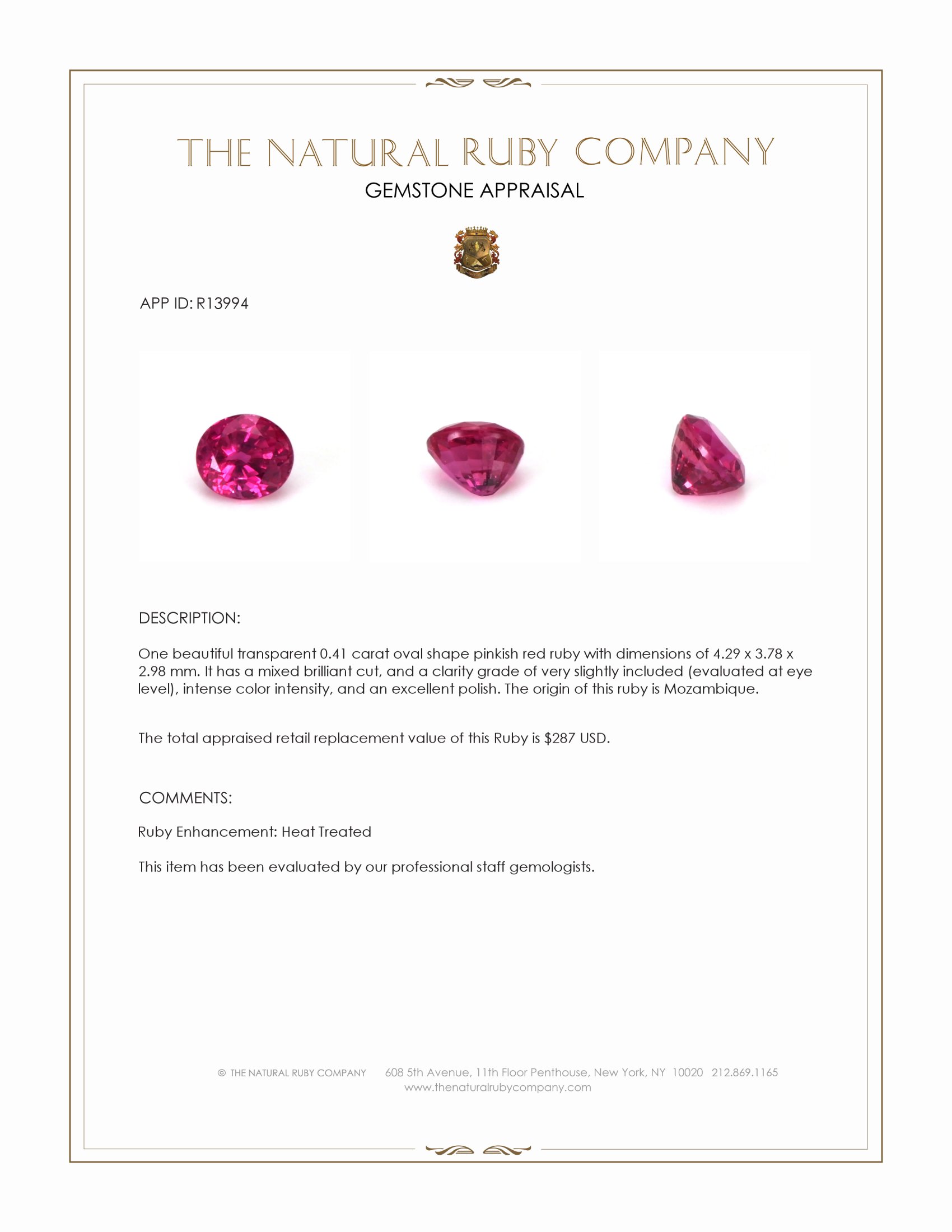0.41 Ct. Ruby from Mozambique