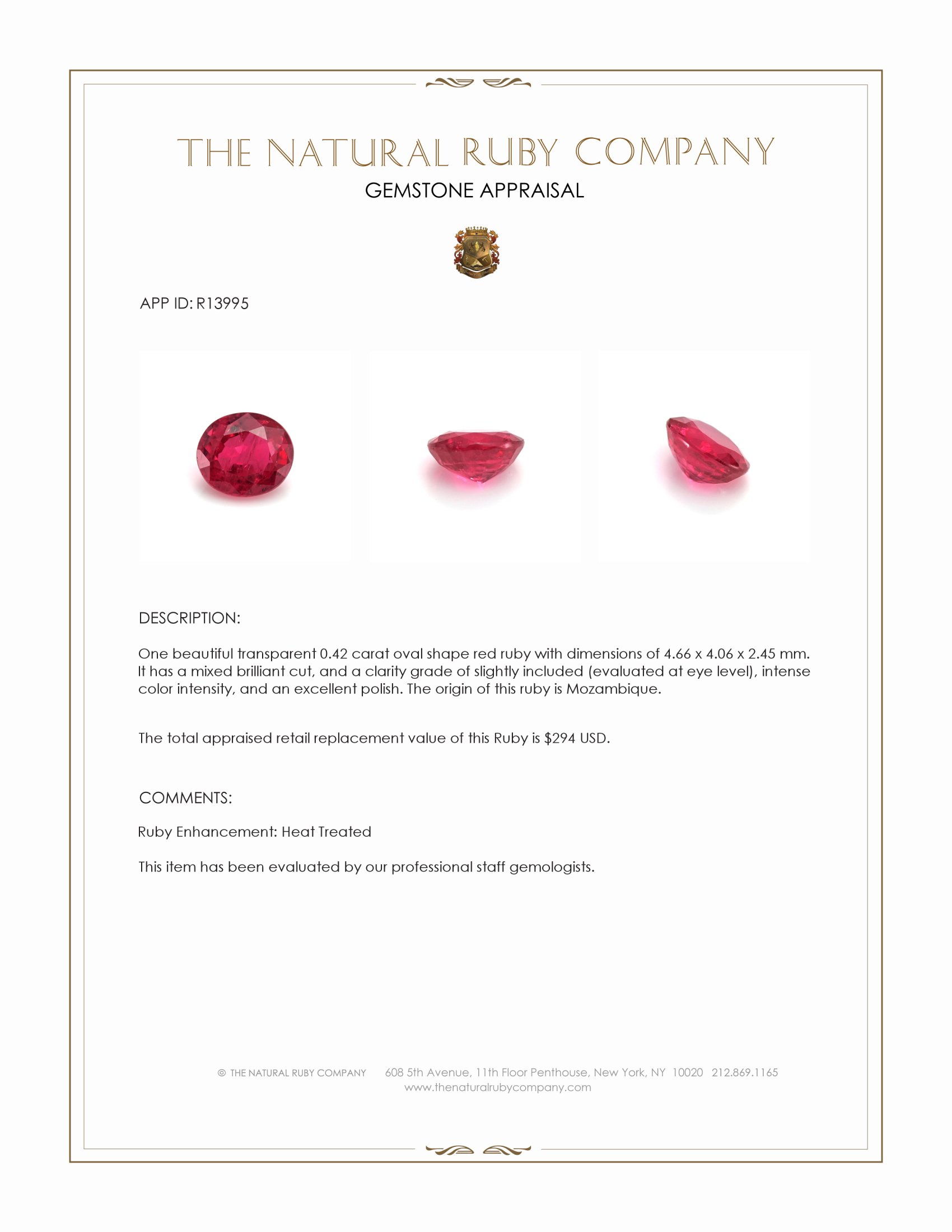 0.42 Ct. Ruby from Mozambique