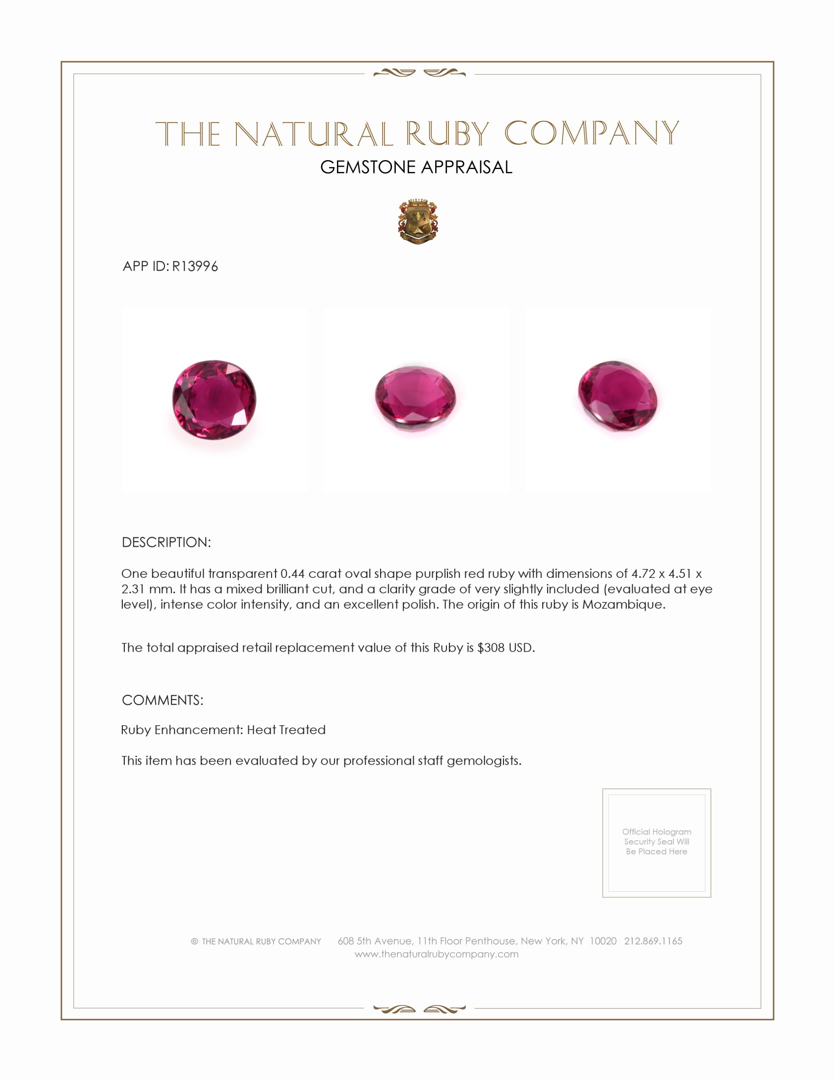0.44 Ct. Ruby from Mozambique