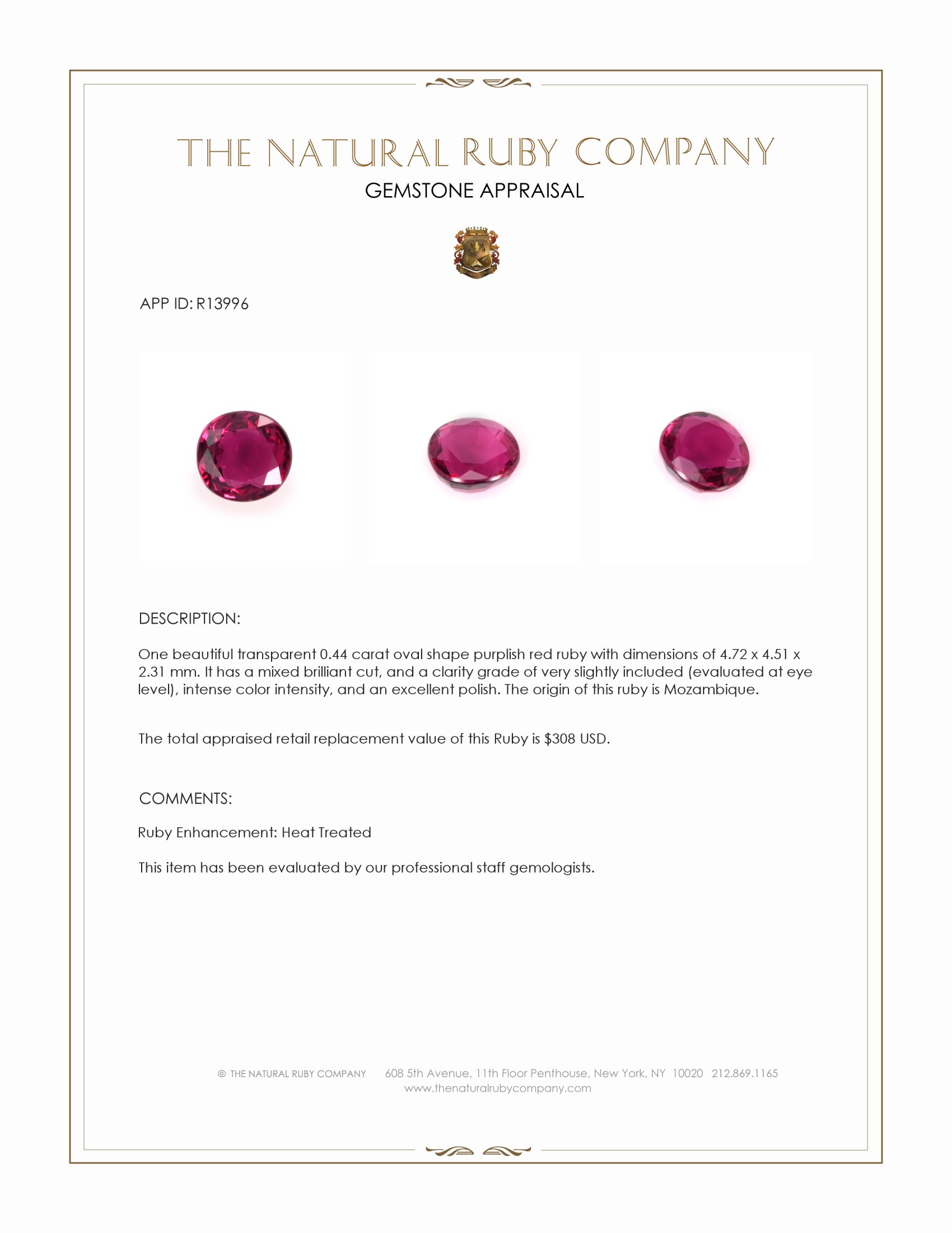 0.44 Ct. Ruby from Mozambique