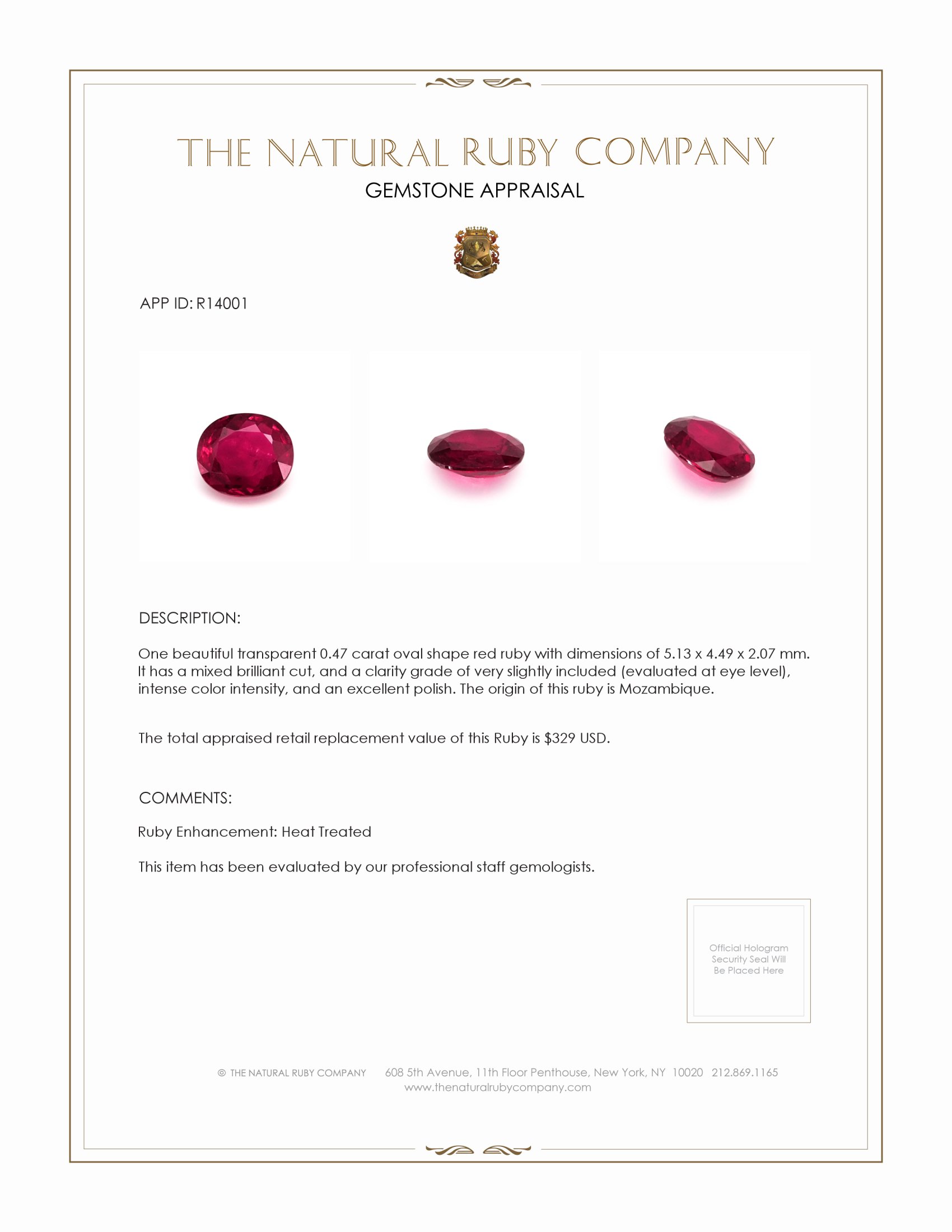 0.47 Ct. Ruby from Mozambique
