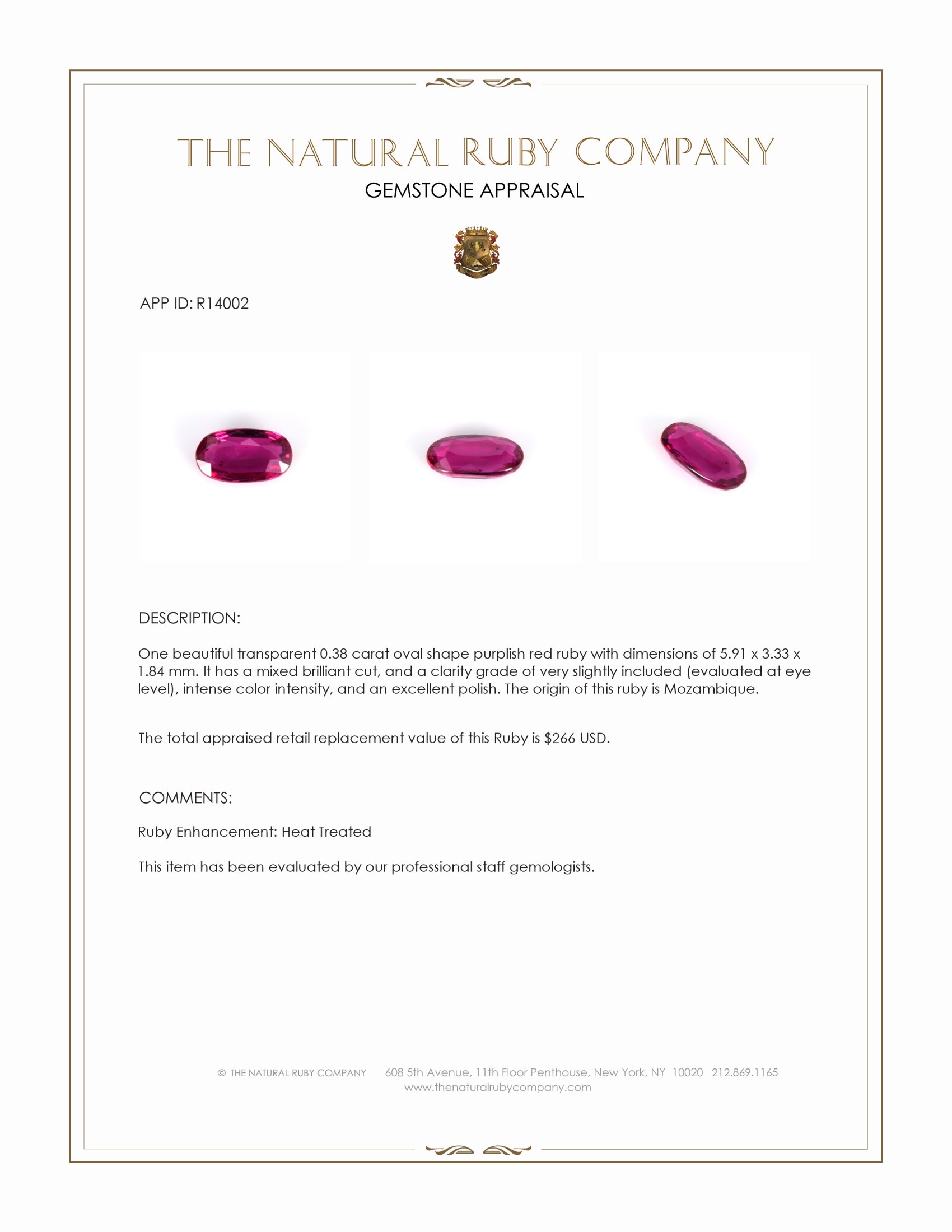 0.38 Ct. Purplish Red Ruby from Mozambique