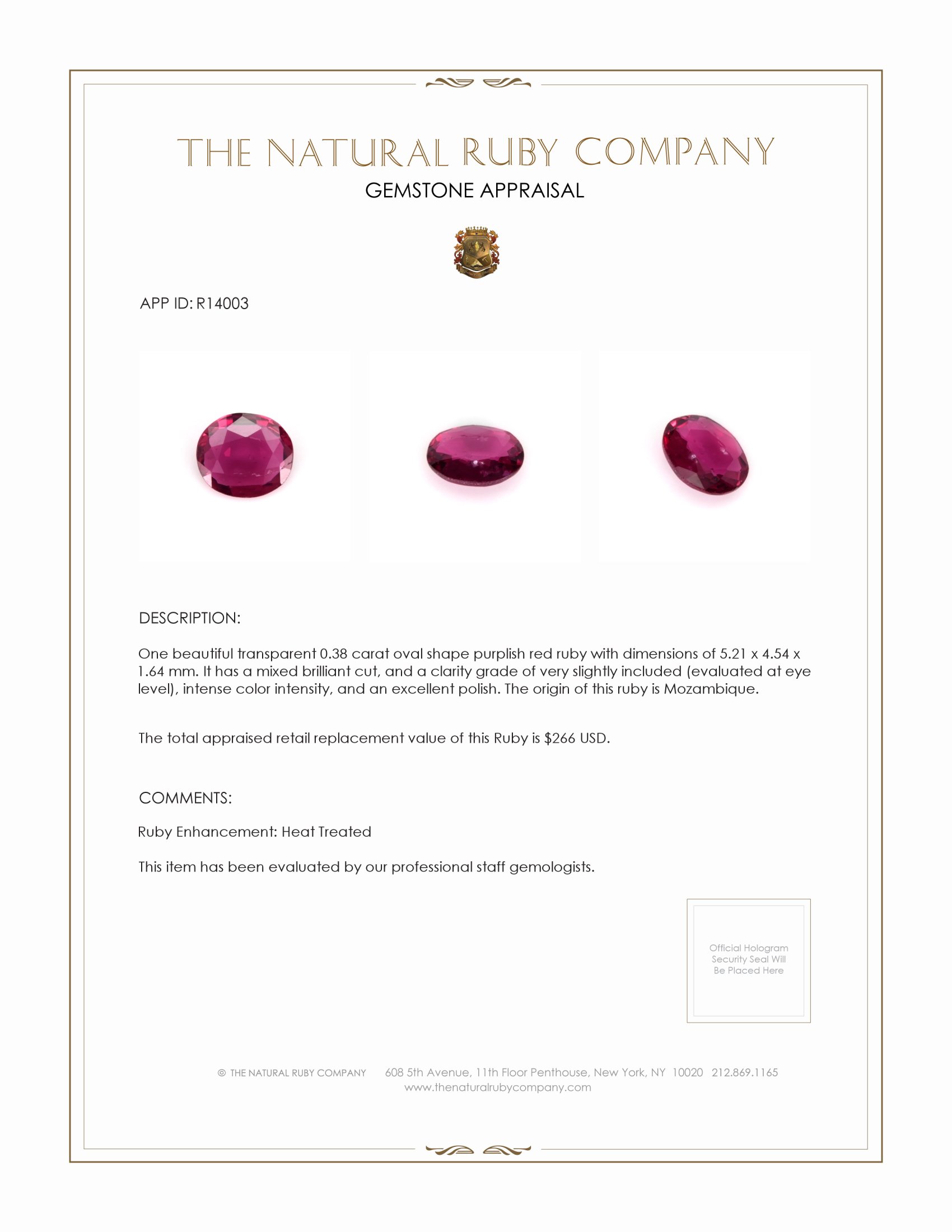 0.38 Ct. Ruby from Mozambique