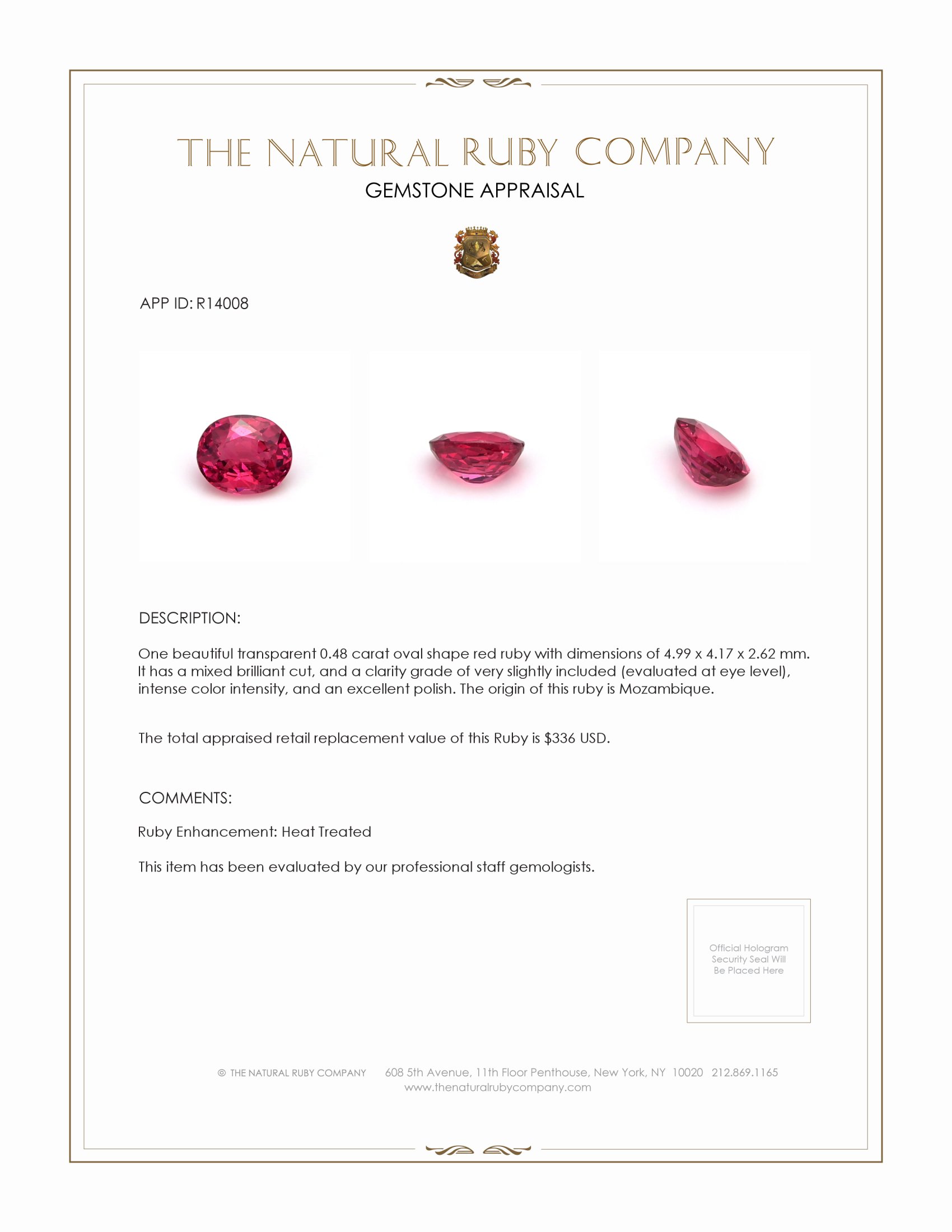 0.48 Ct. Ruby from Mozambique