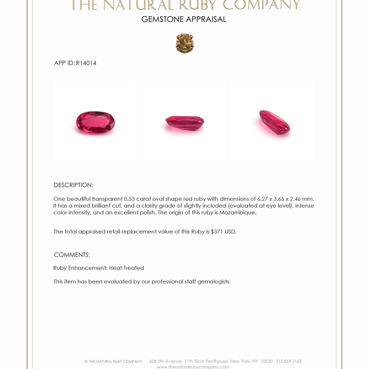 0.53 Ct. Ruby from Mozambique