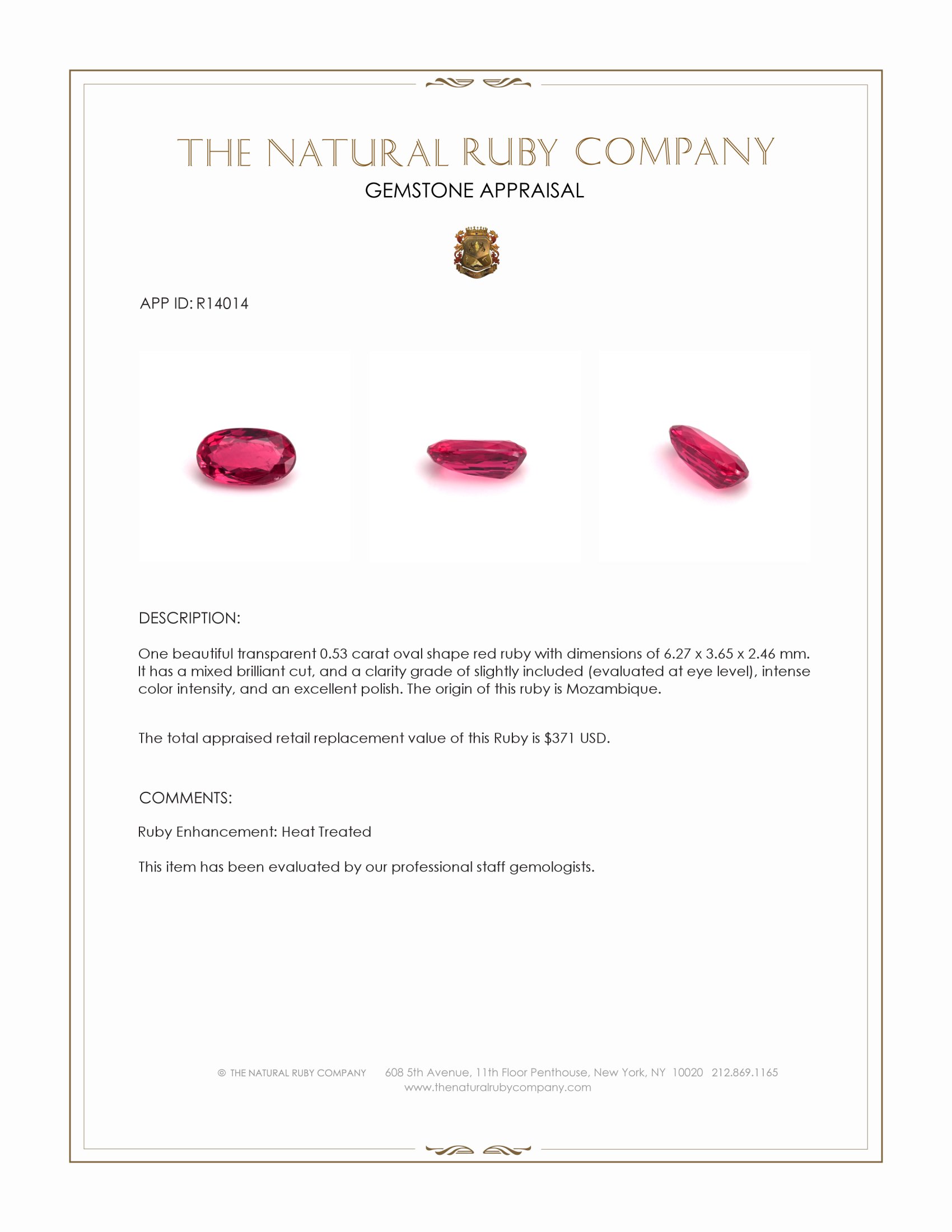 0.53 Ct. Ruby from Mozambique