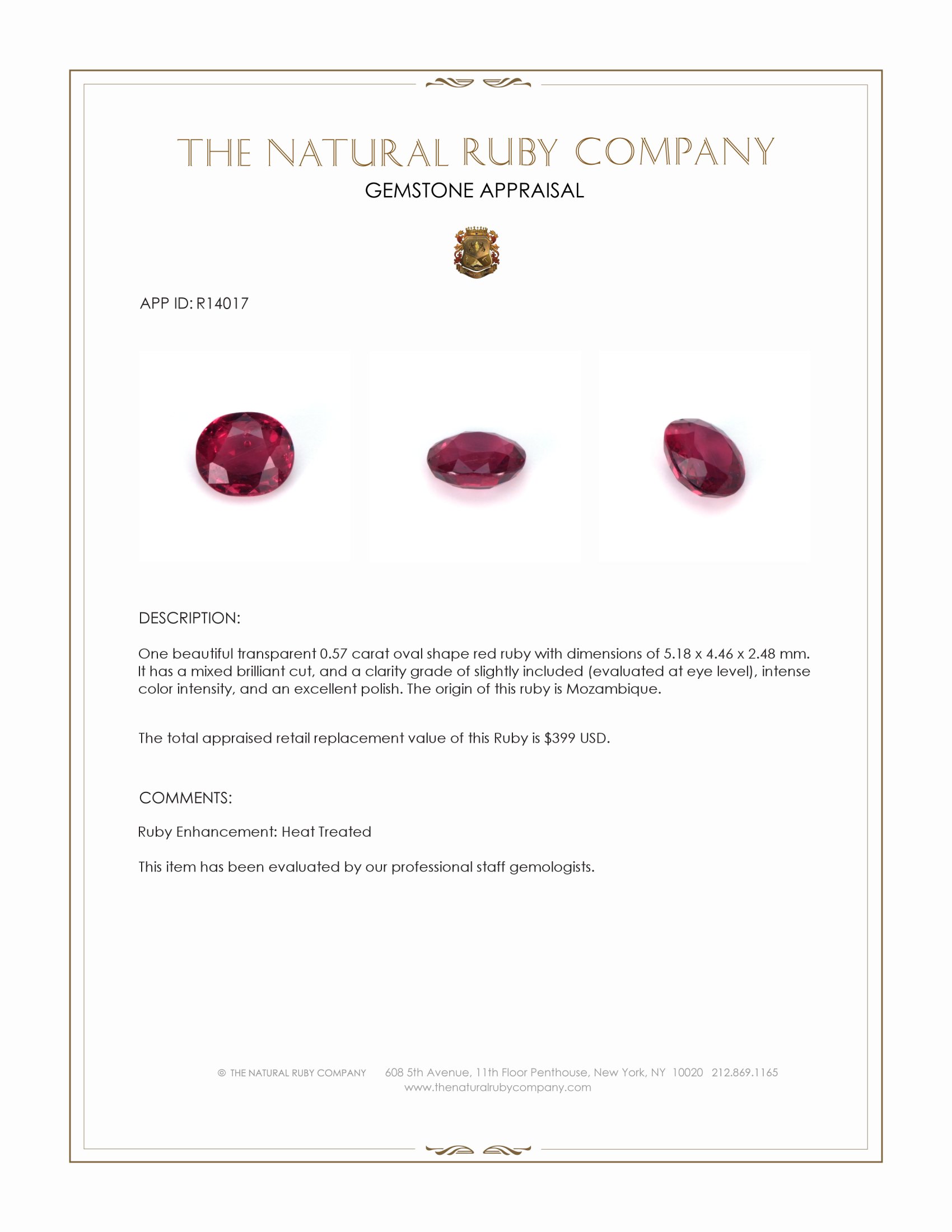 0.57 Ct. Ruby from Mozambique