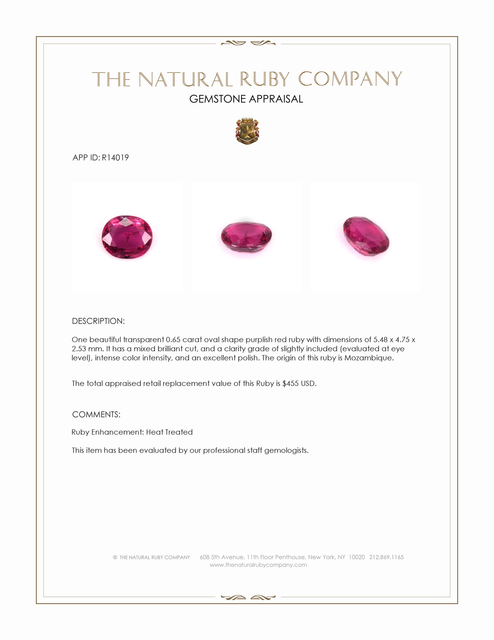 0.65 Ct. Ruby from Mozambique