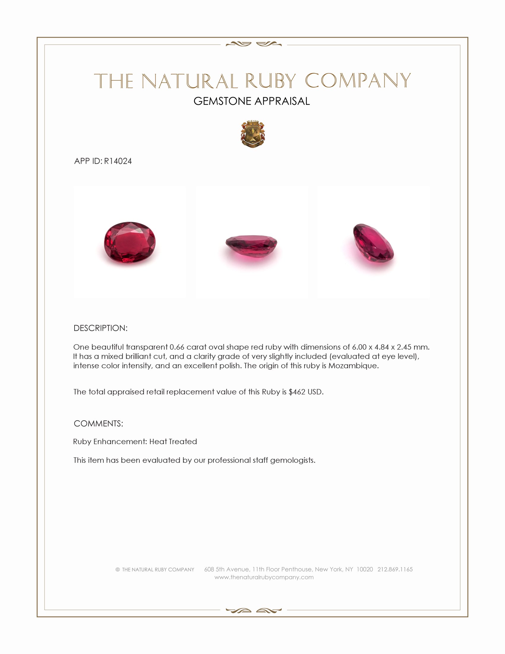 0.66 Ct. Ruby from Mozambique