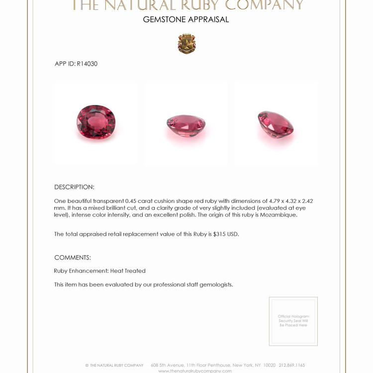 0.45 Ct. Ruby from Mozambique