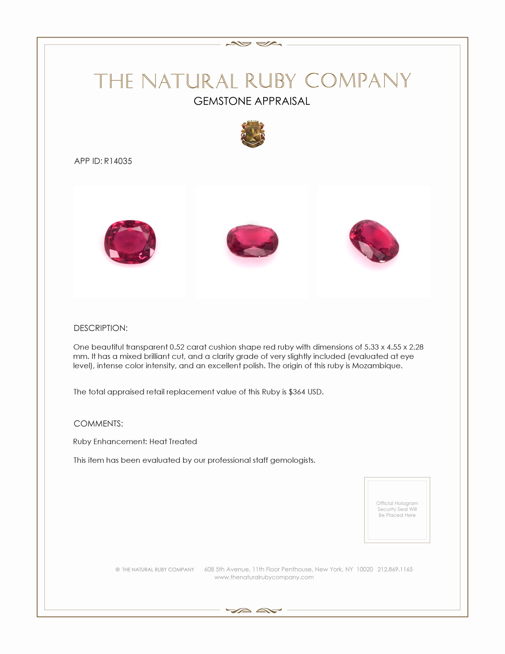 0.52 Ct. Ruby from Mozambique