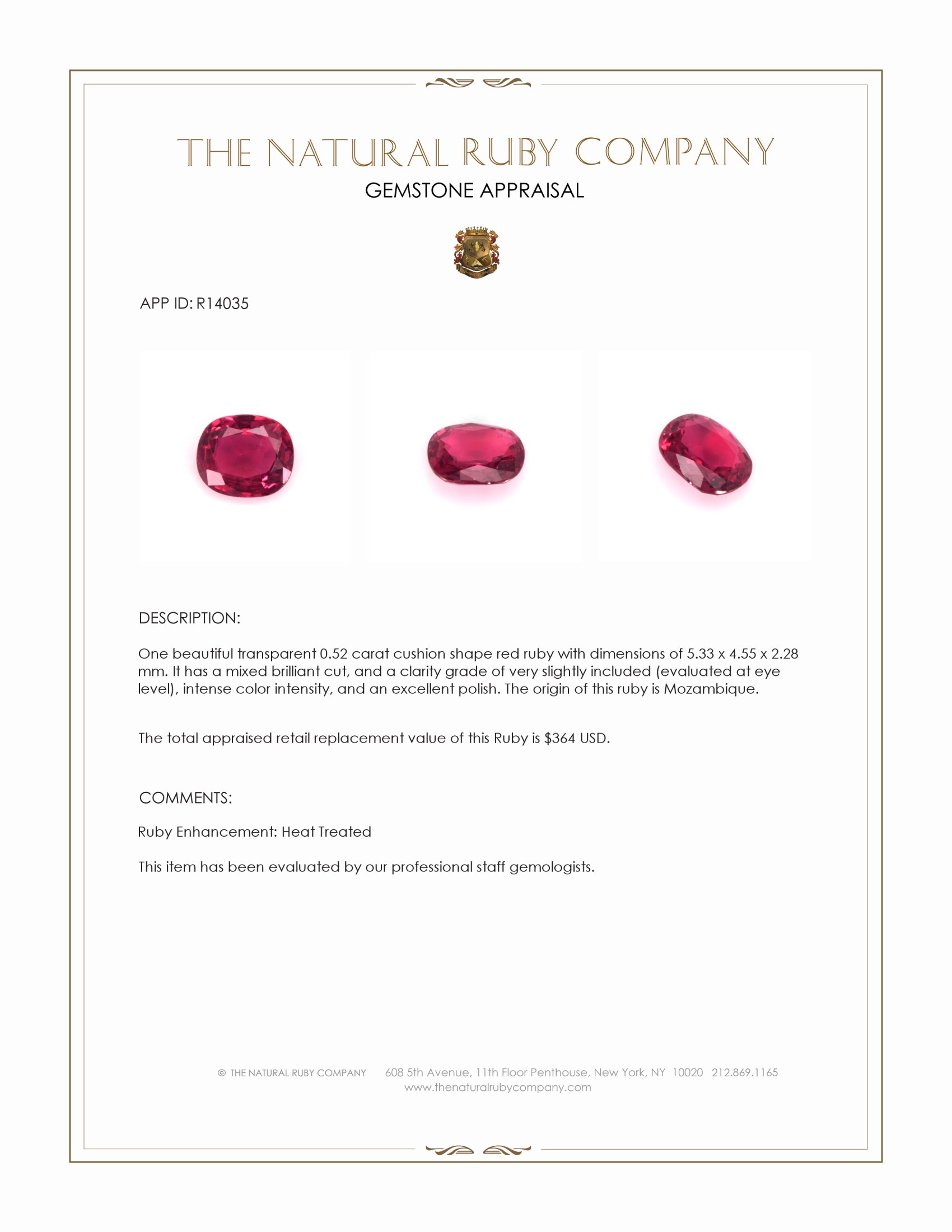0.52 Ct. Ruby from Mozambique