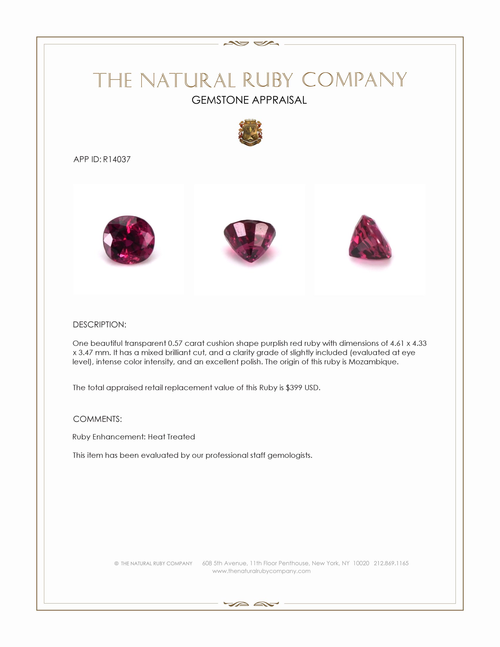 0.57 Ct. Ruby from Mozambique