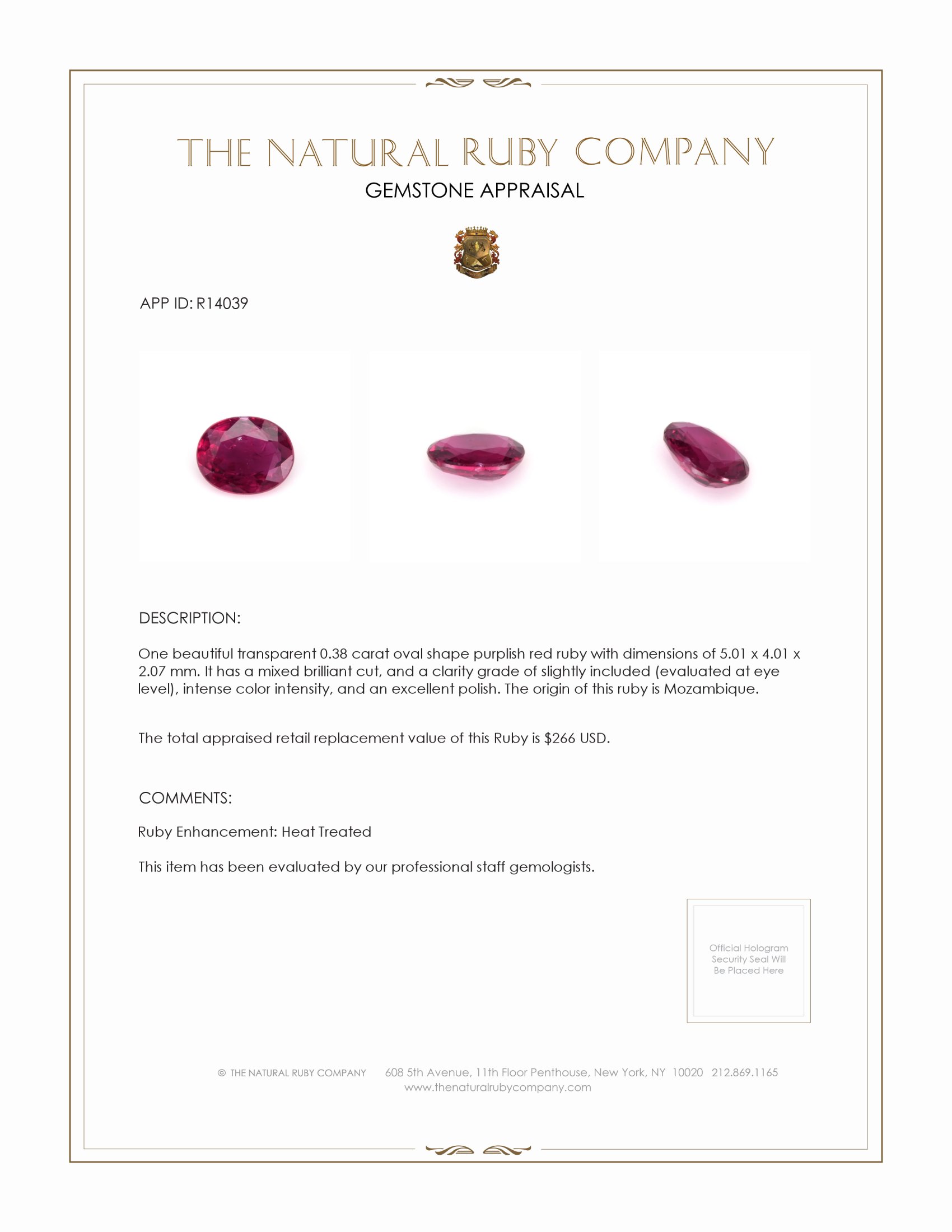 0.38 Ct. Ruby from Mozambique