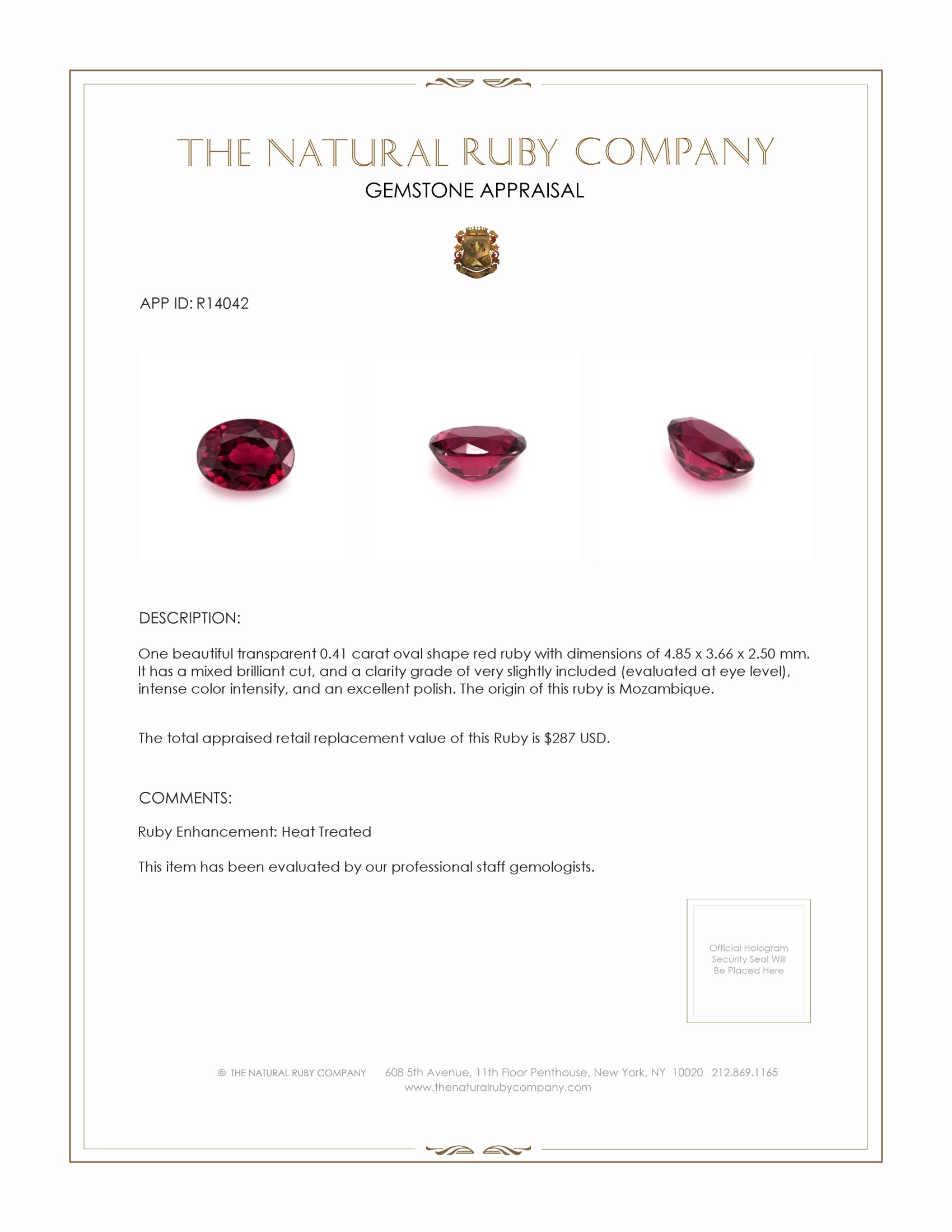 0.41 Ct. Ruby from Mozambique