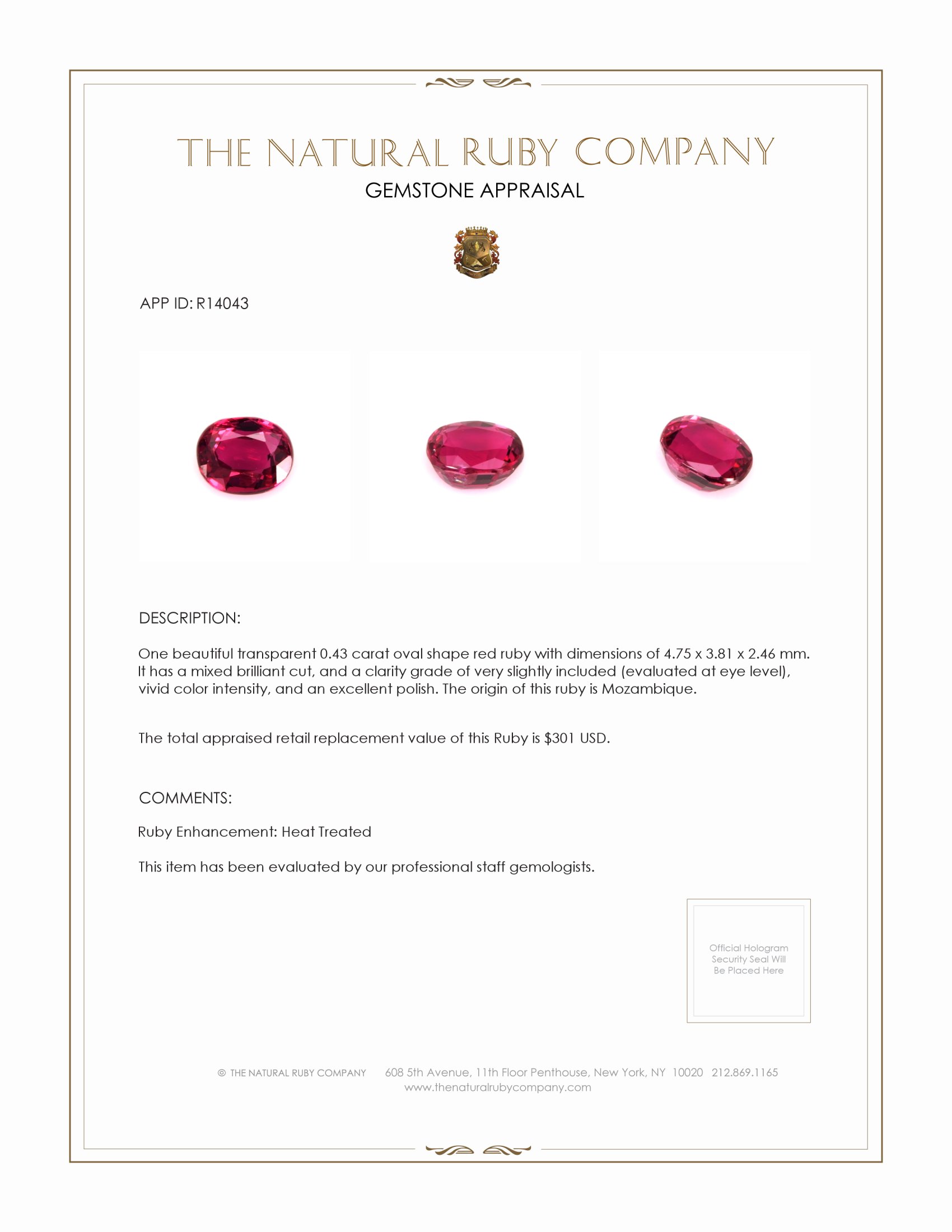 0.43 Ct. Ruby from Mozambique