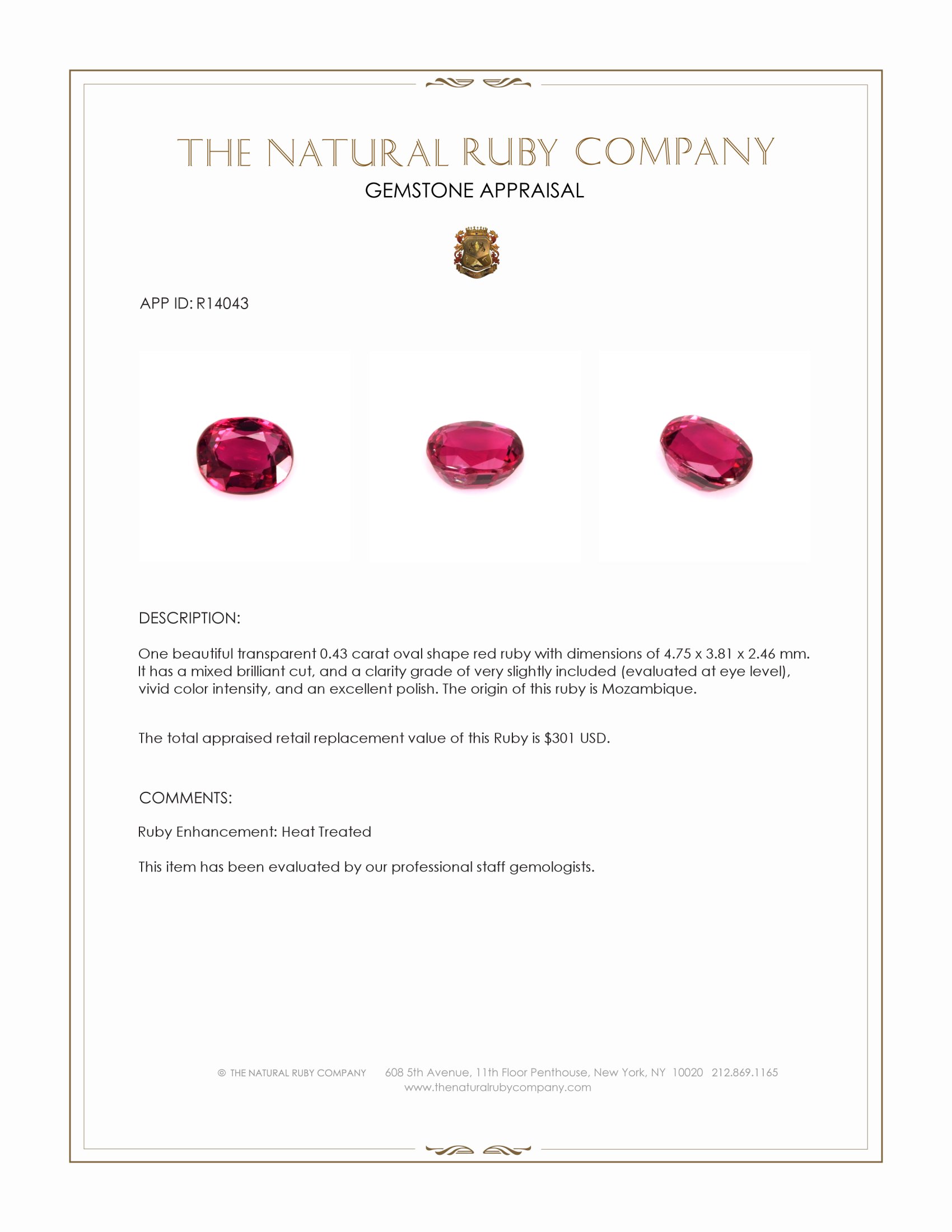 0.43 Ct. Ruby from Mozambique