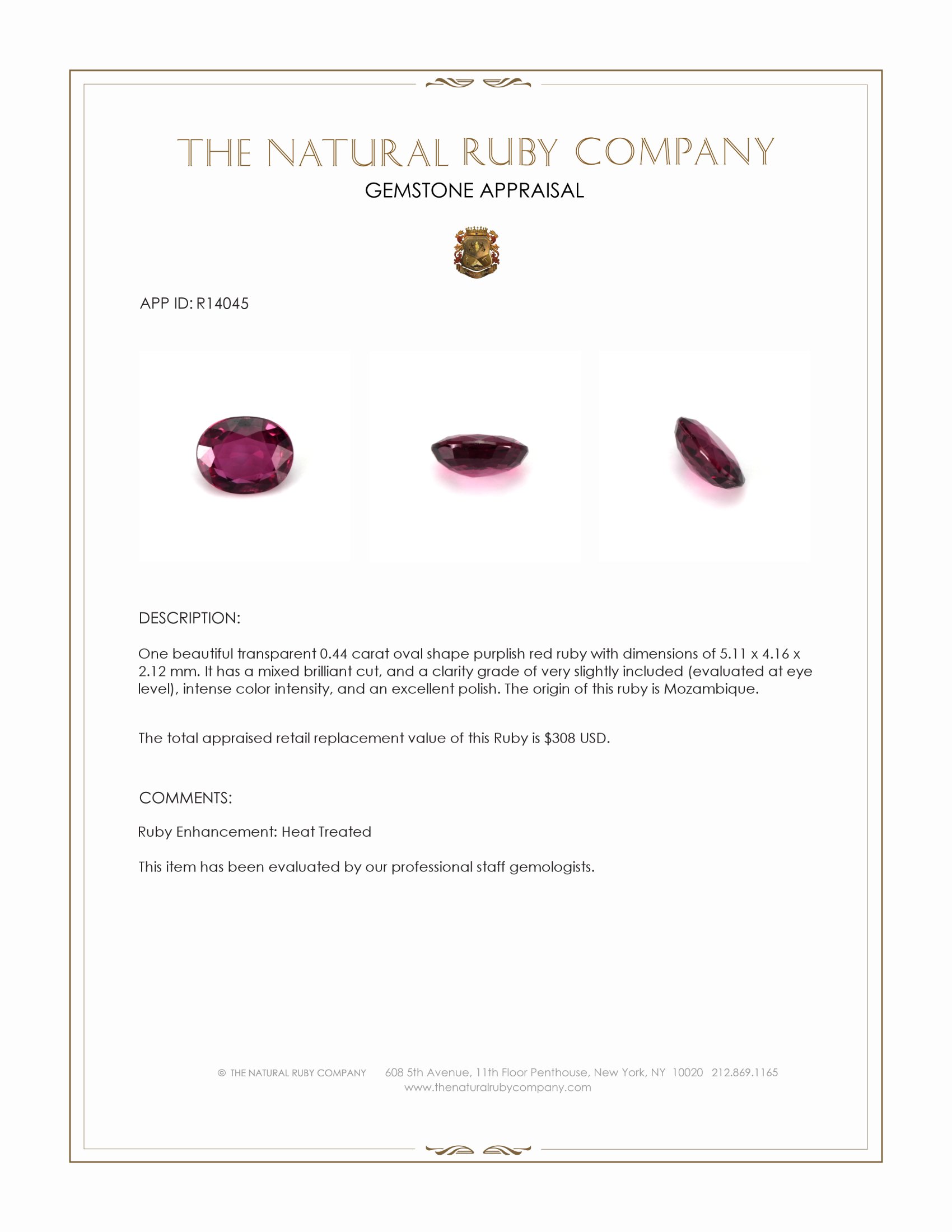 0.44 Ct. Purplish Red Ruby from Mozambique