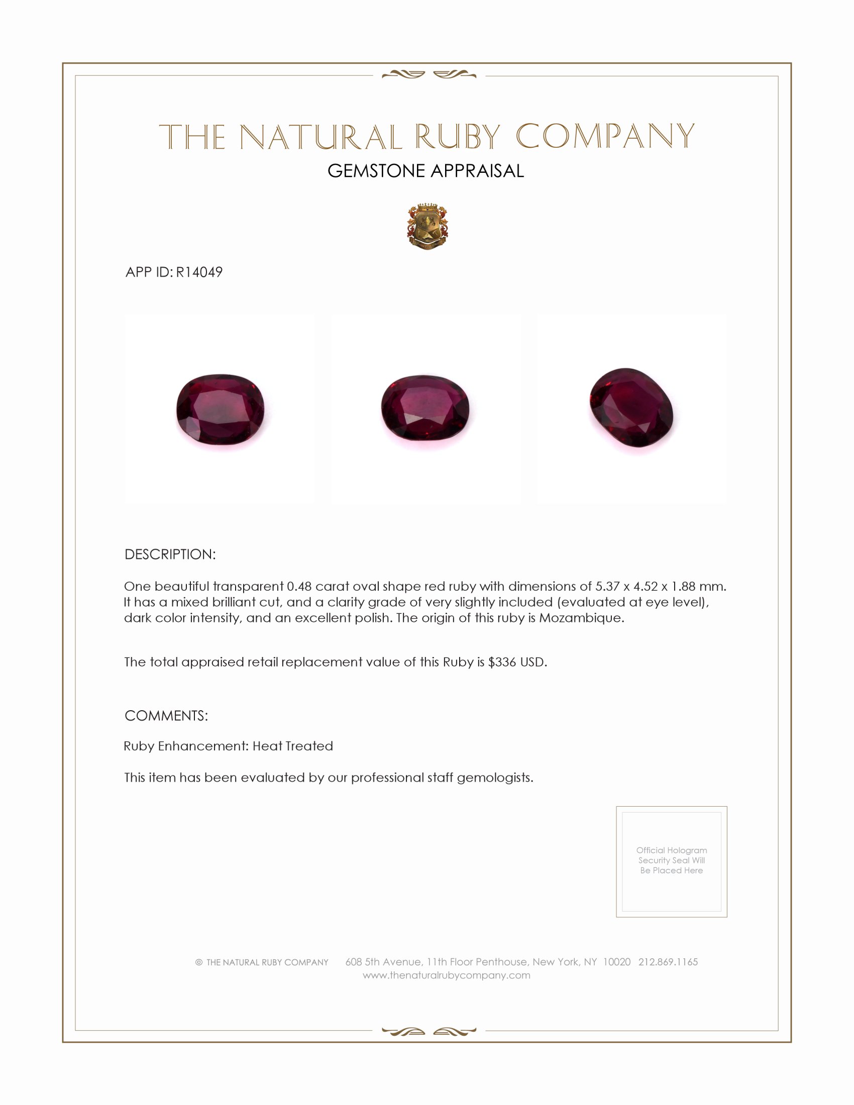 0.48 Ct. Ruby from Mozambique