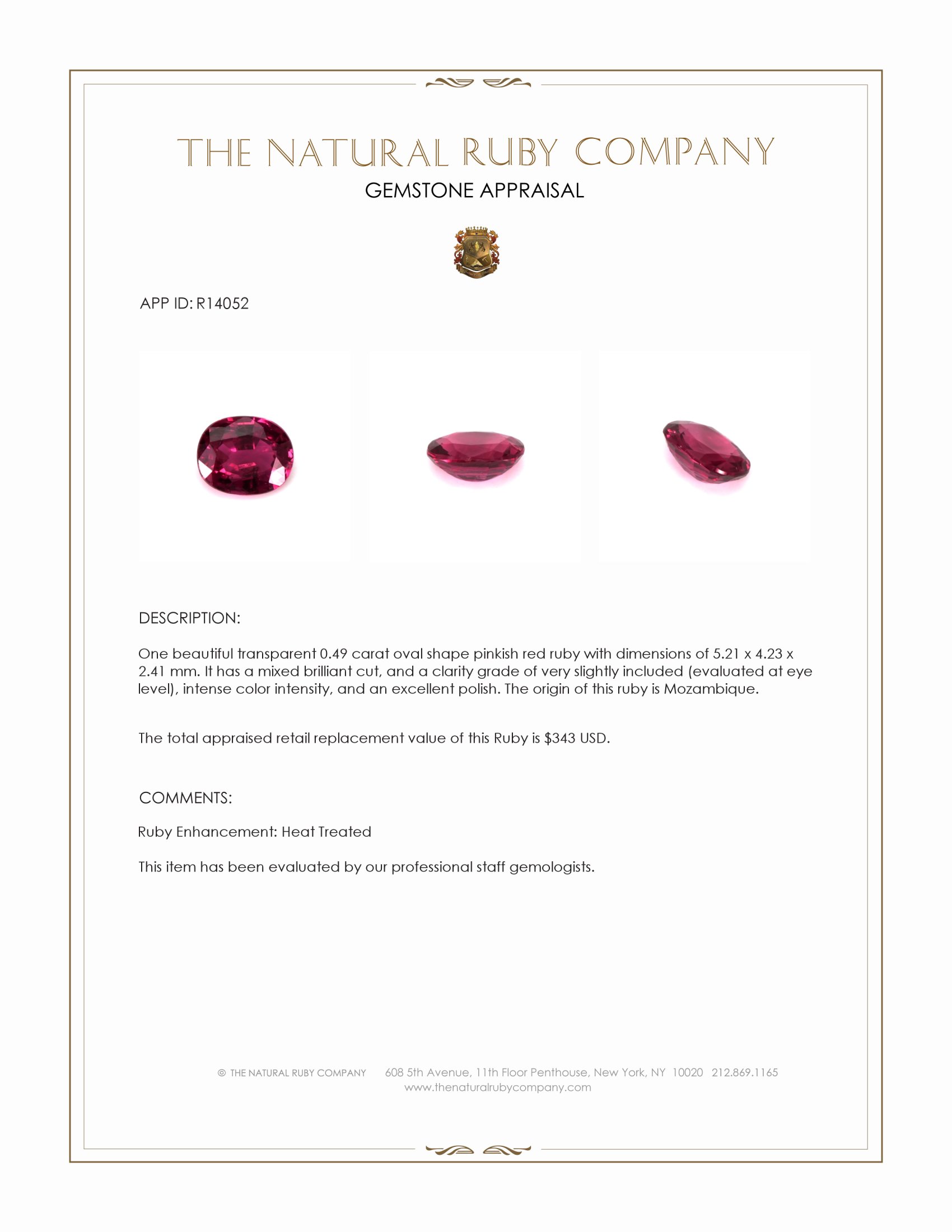 0.49 Ct. Pinkish Red Ruby from Mozambique