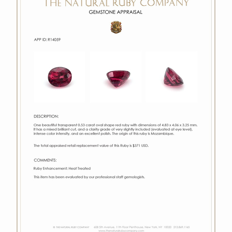 0.53 Ct. Ruby from Mozambique