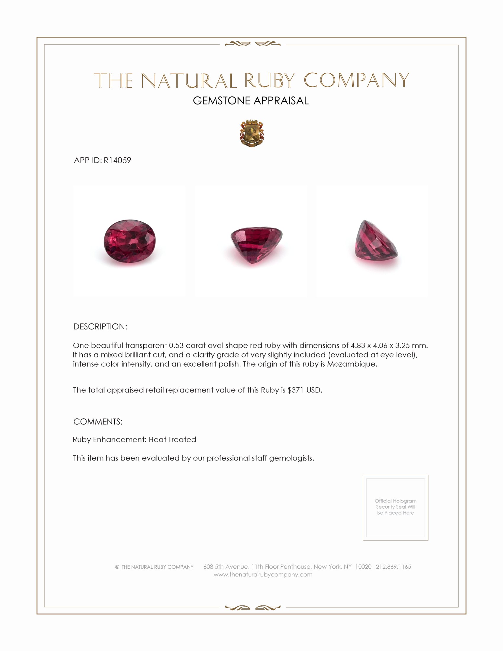0.53 Ct. Ruby from Mozambique
