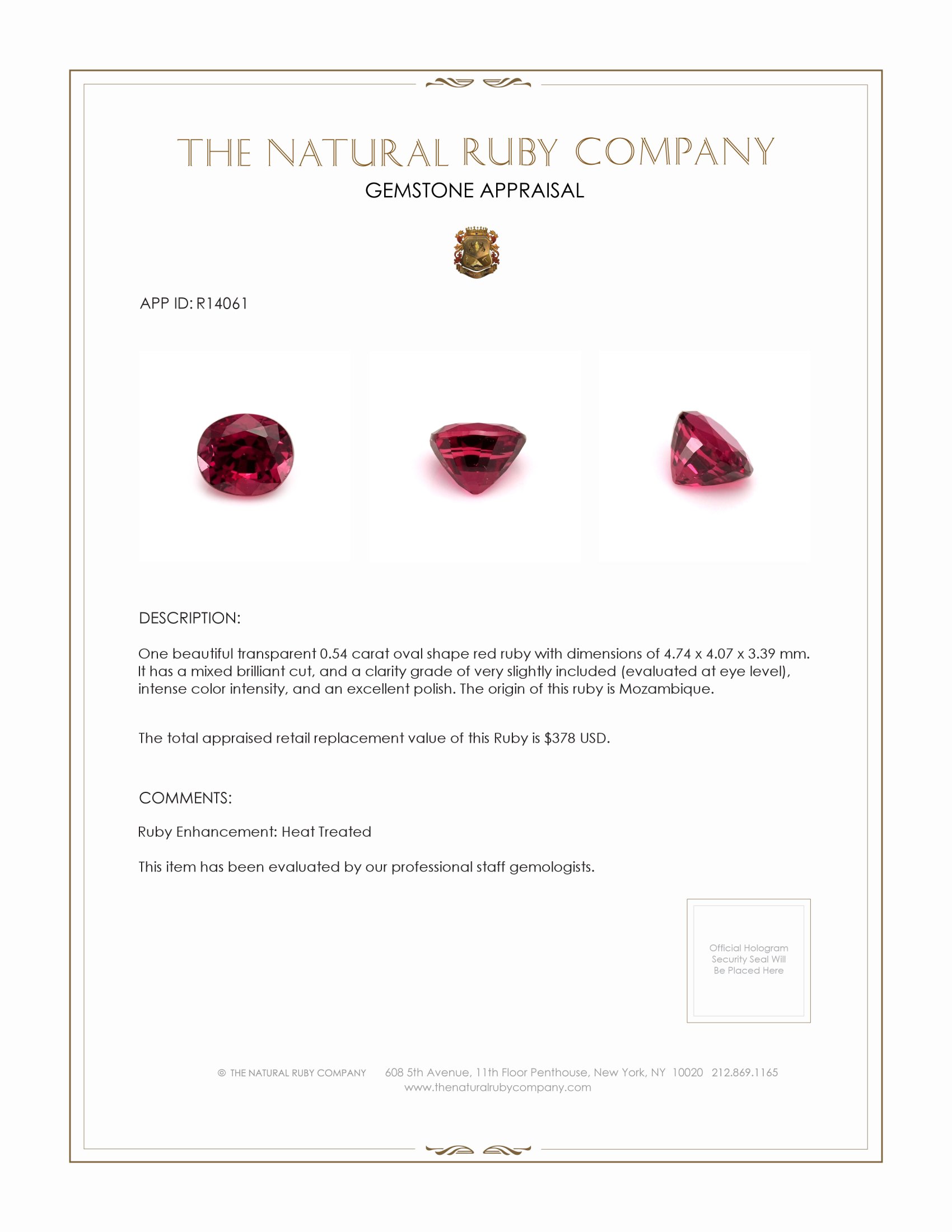 0.54 Ct. Ruby from Mozambique