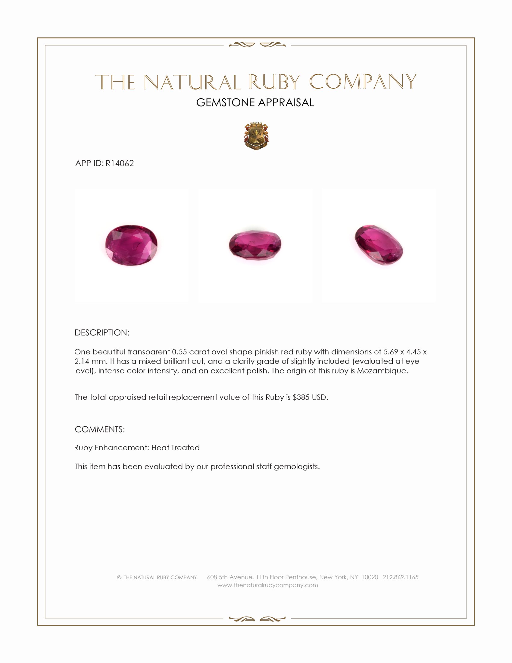 0.55 Ct. Pinkish Red Ruby from Mozambique
