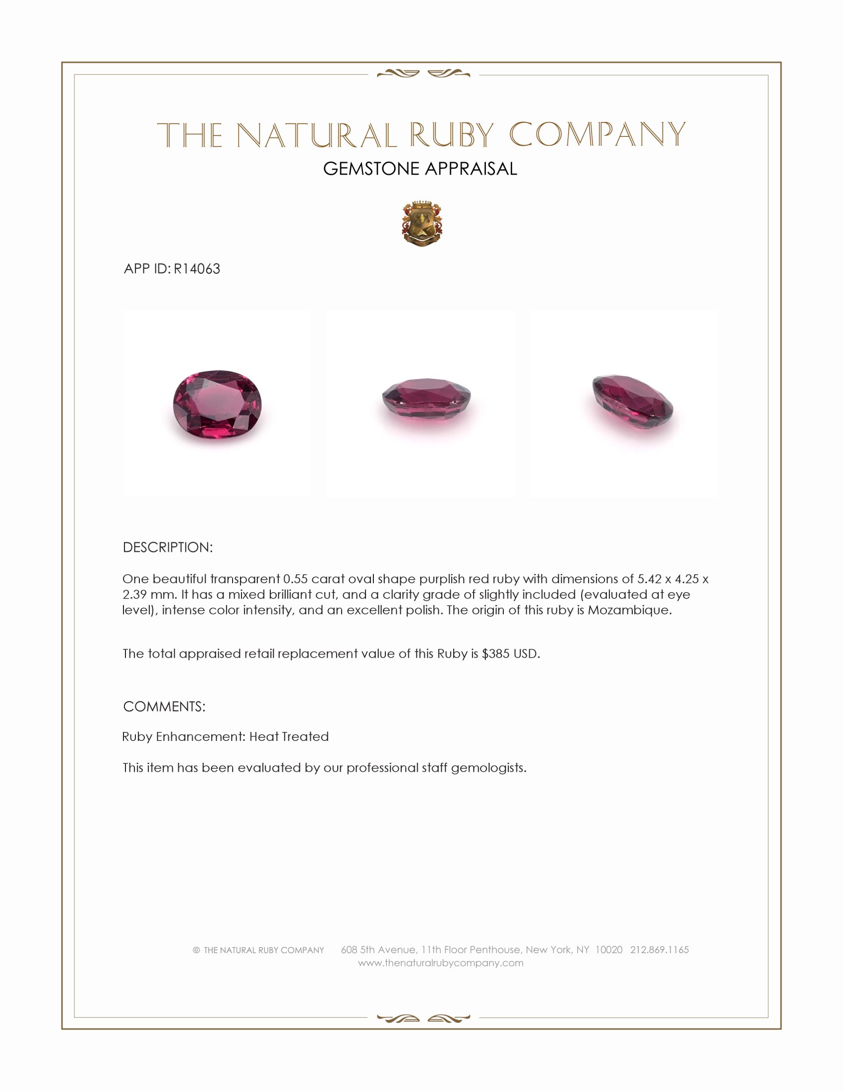 0.55 Ct. Purplish Red Ruby from Mozambique