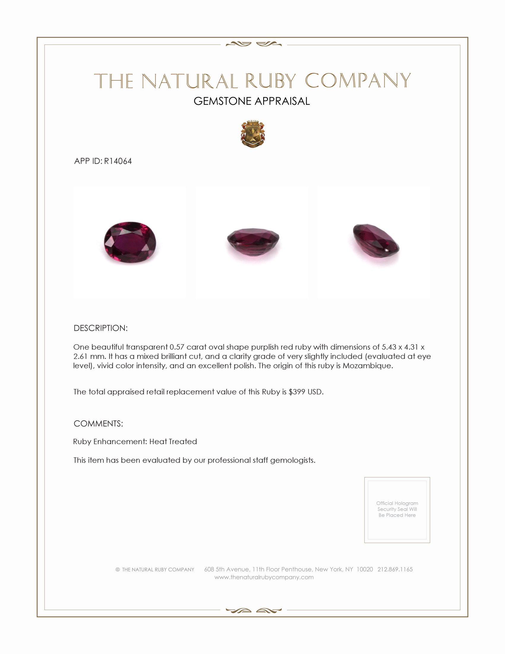 0.57 Ct. Ruby from Mozambique