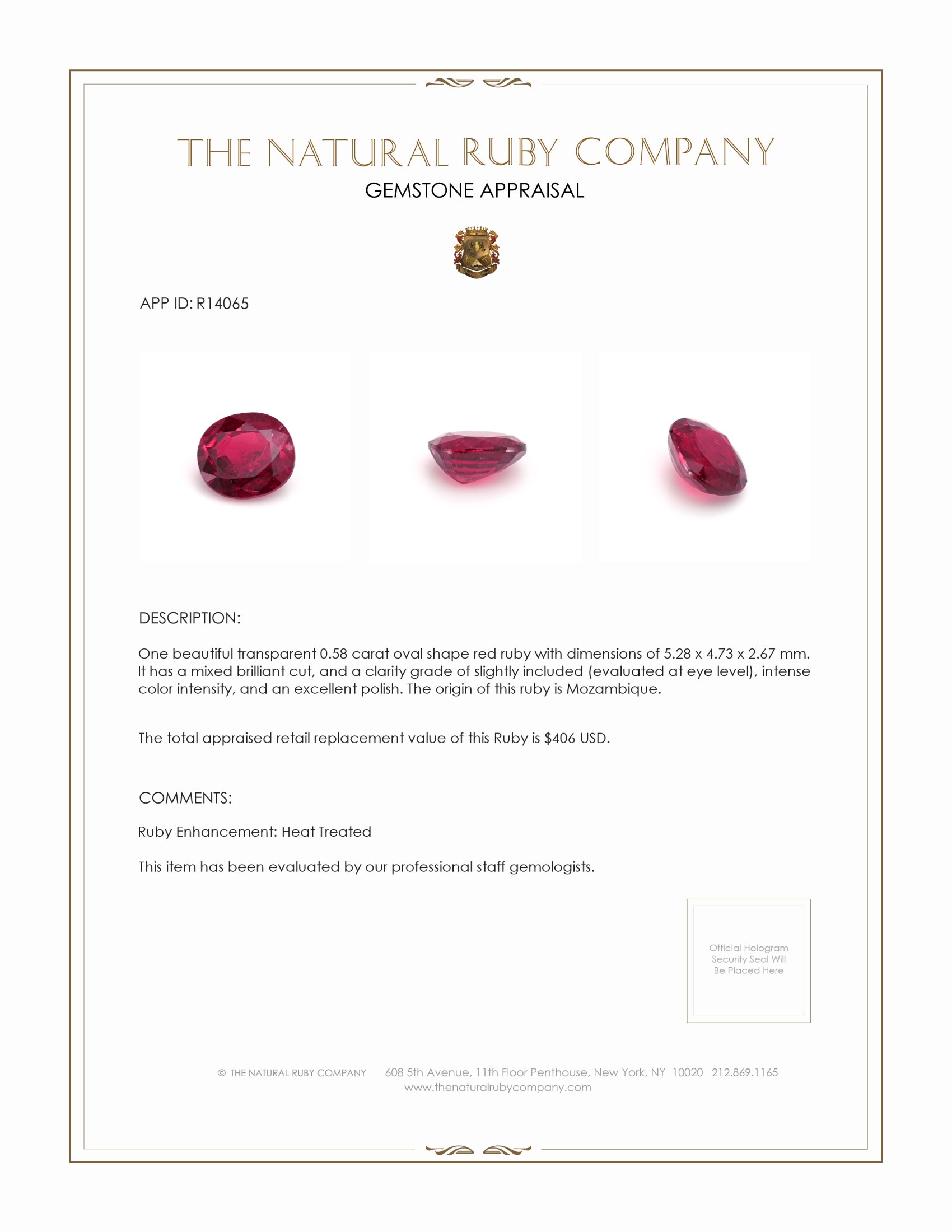 0.58 Ct. Ruby from Mozambique