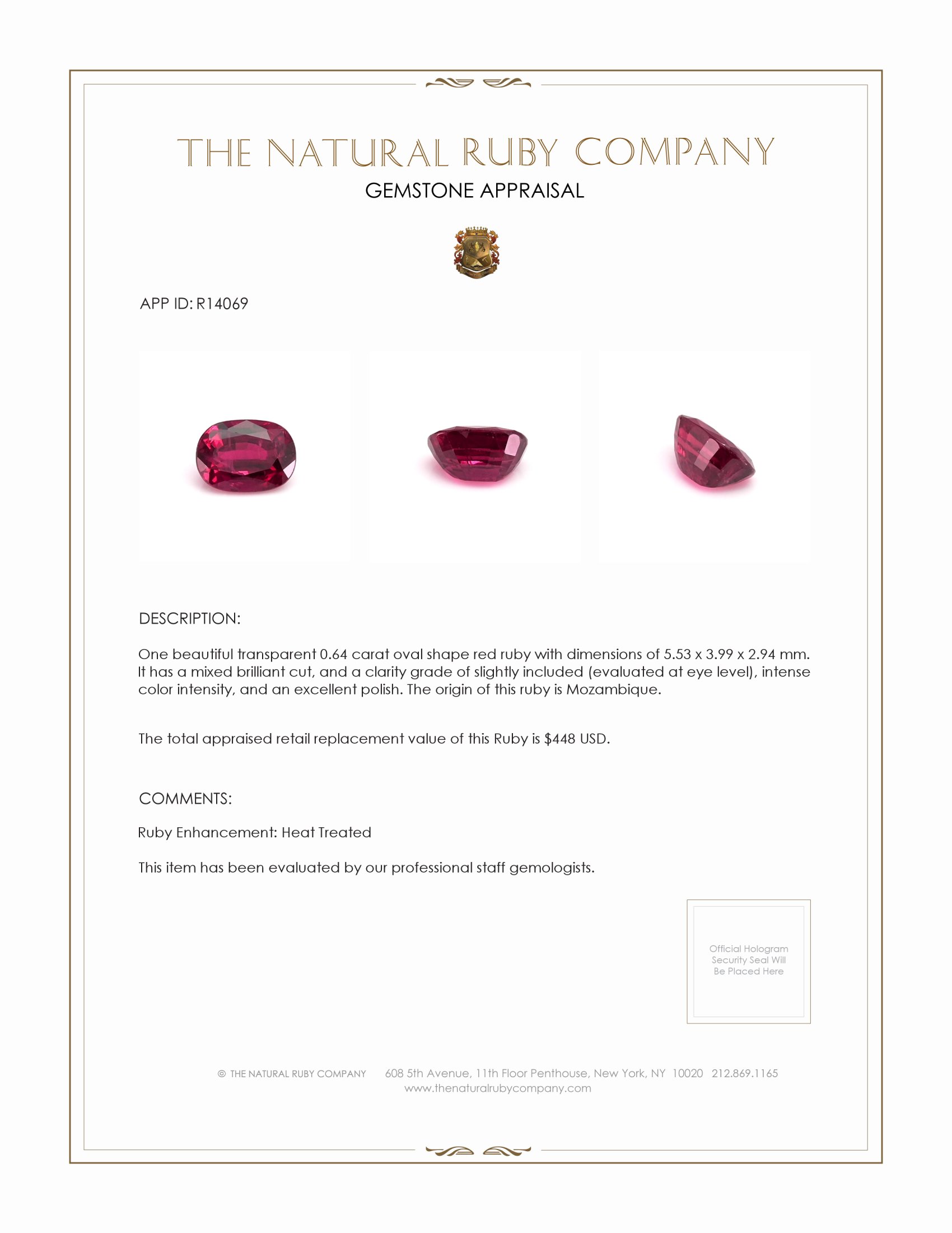0.64 Ct. Ruby from Mozambique