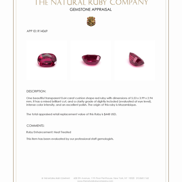 0.64 Ct. Ruby from Mozambique