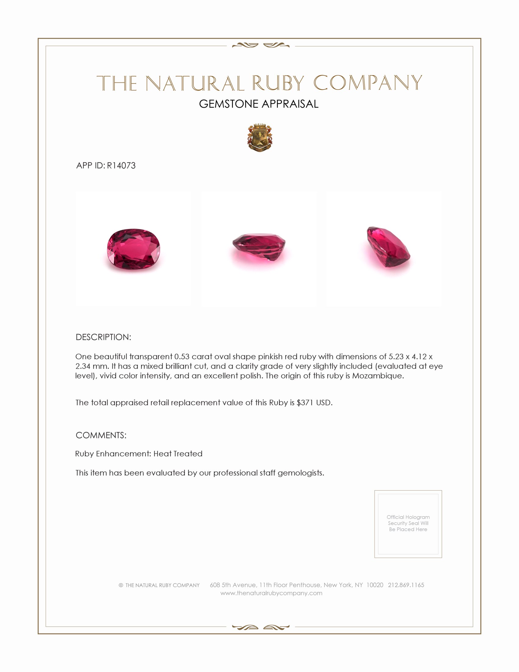 0.53 Ct. Ruby from Mozambique
