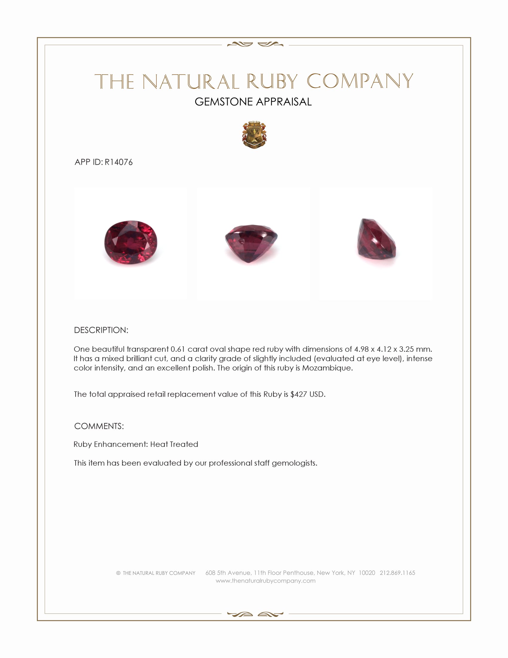0.61 Ct. Ruby from Mozambique