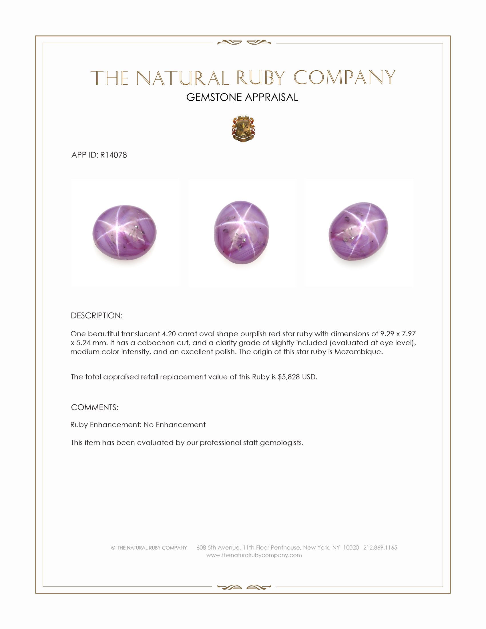 4.20 Ct. Star Ruby from Mozambique