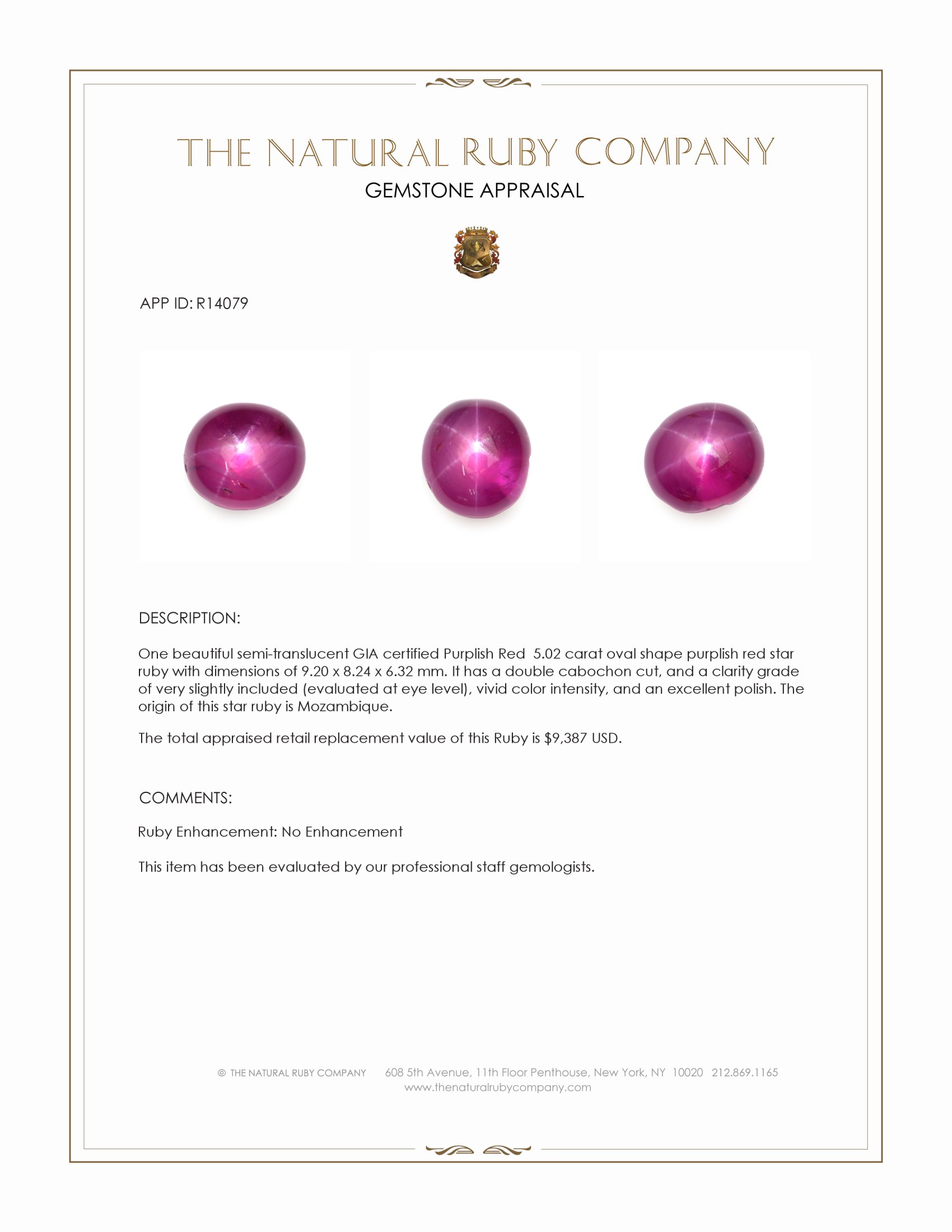 5.02 Ct. Star Ruby from Mozambique