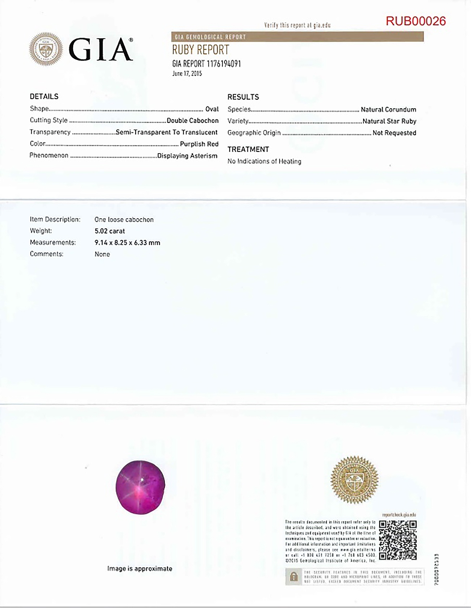 5.02 Ct. Star Ruby from Mozambique