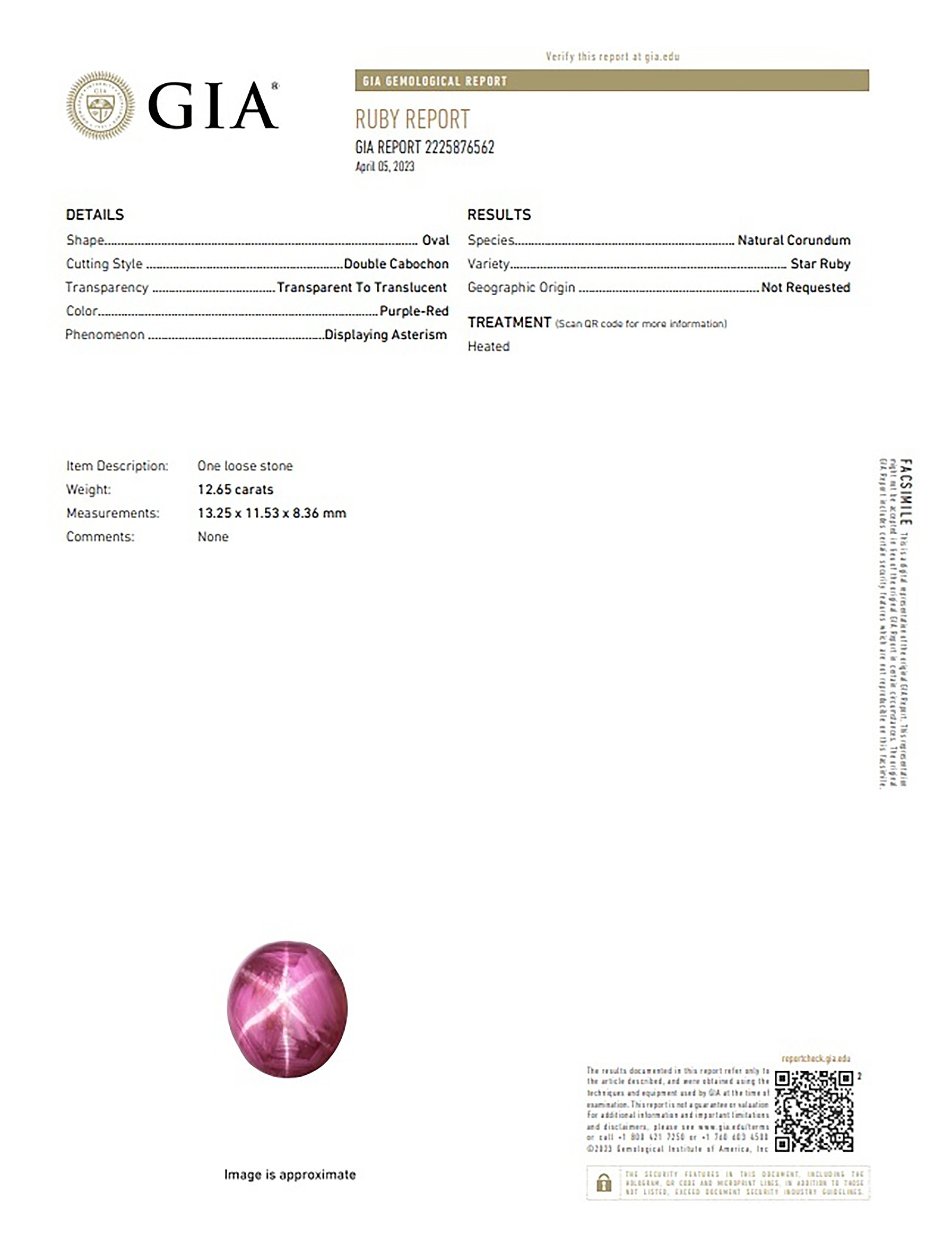 12.65 Ct. Star Ruby from Mozambique