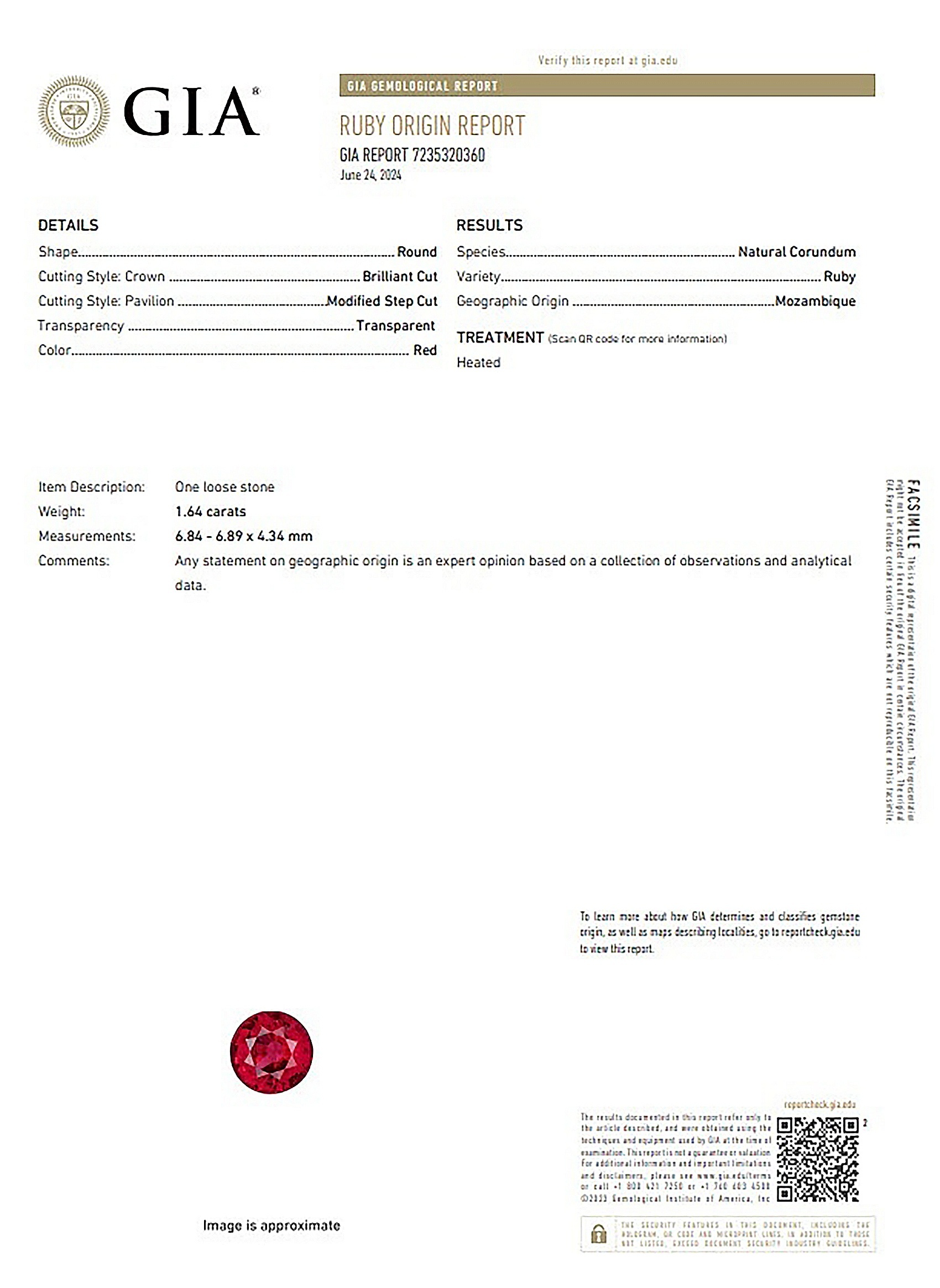 1.64 Ct. Ruby from Mozambique