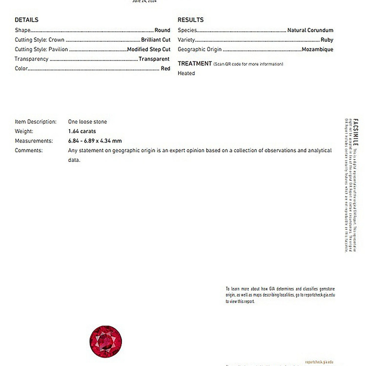 1.64 Ct. Ruby from Mozambique