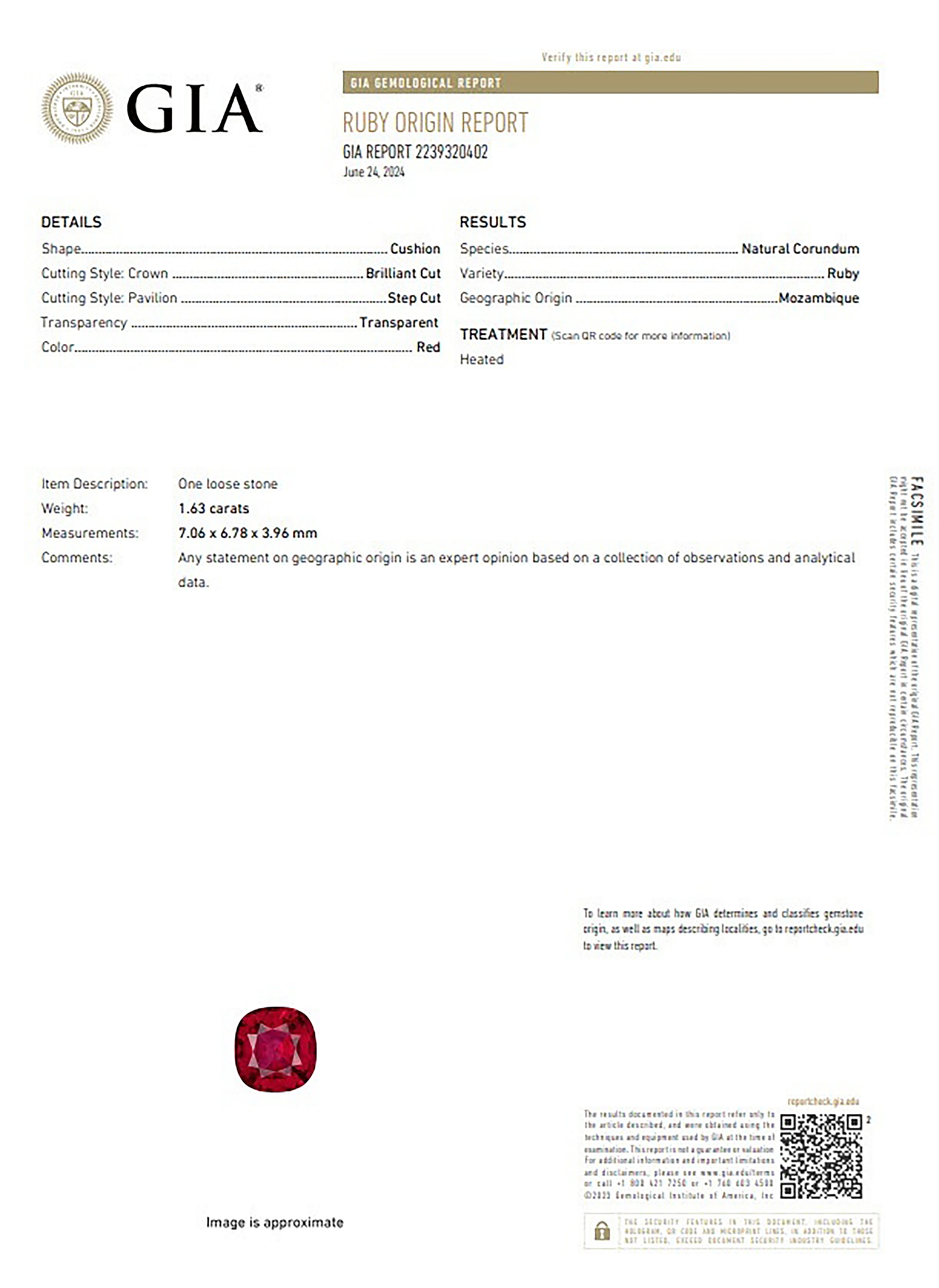 1.63 Ct. Ruby from Mozambique