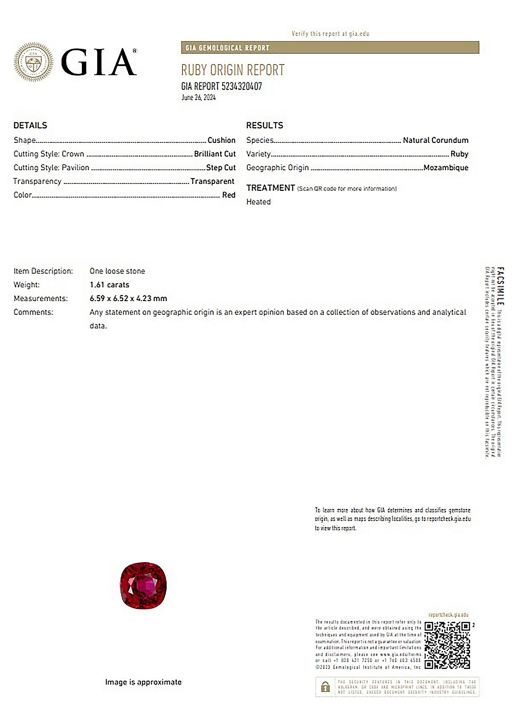 1.61 Ct. Ruby from Mozambique