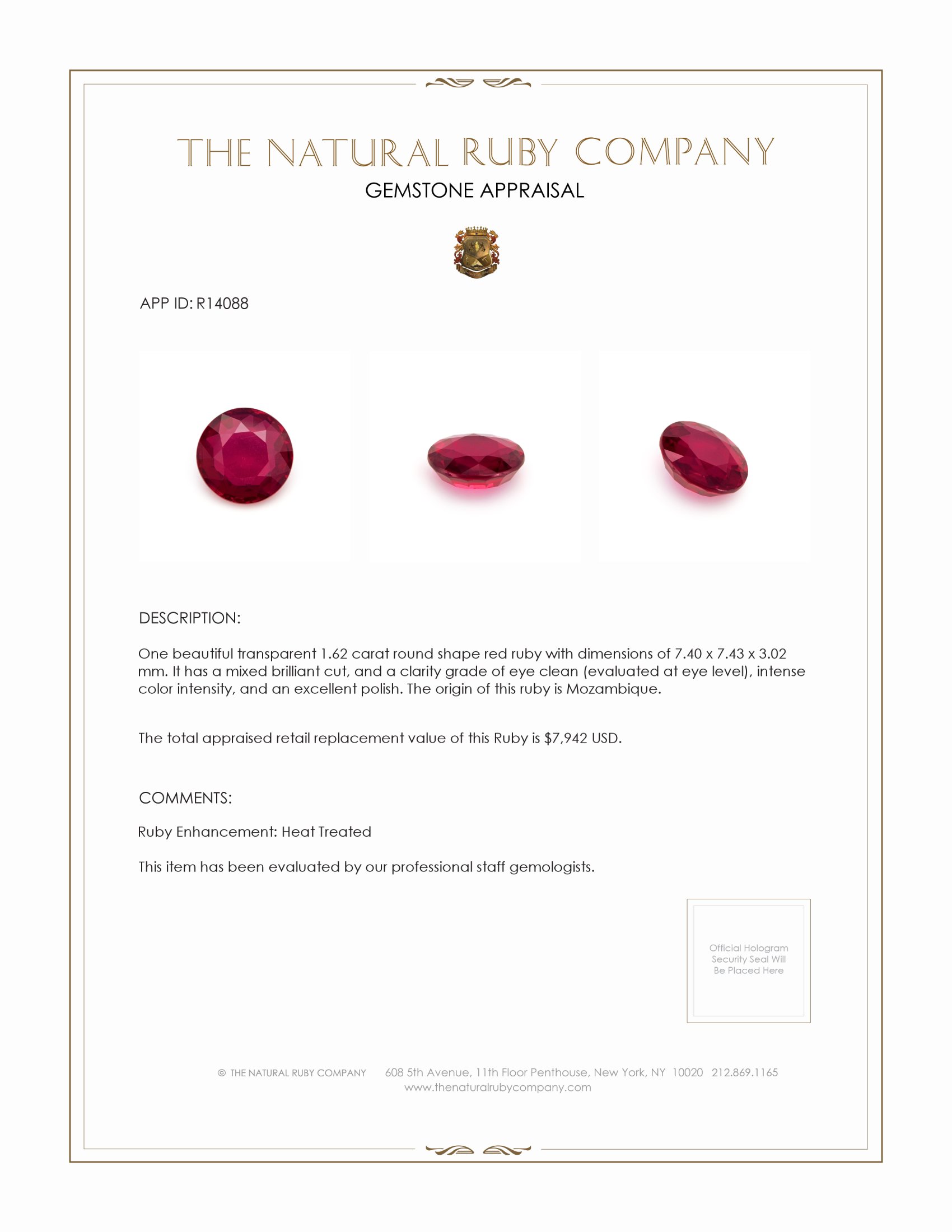 1.62 Ct. Ruby from Mozambique