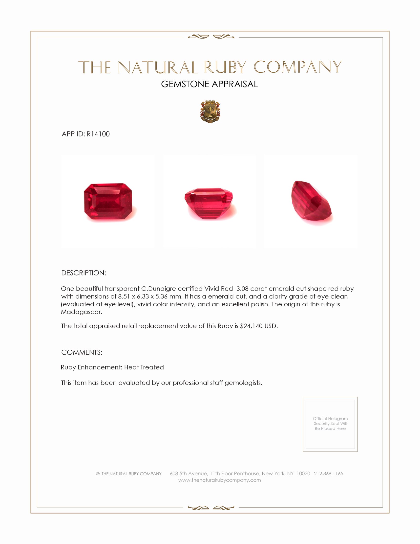 3.08 Ct. Ruby from Madagascar