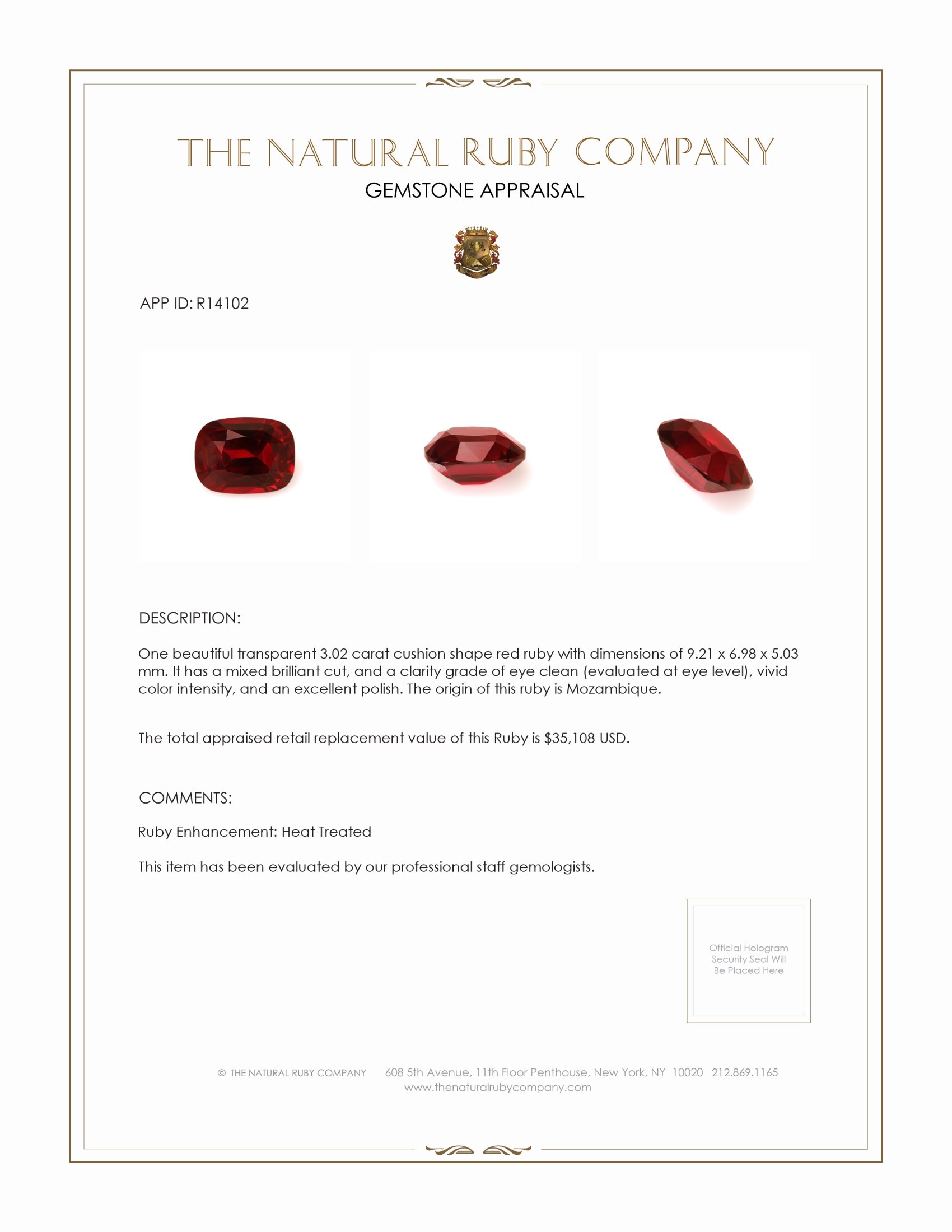 3.02 Ct. Ruby from Mozambique