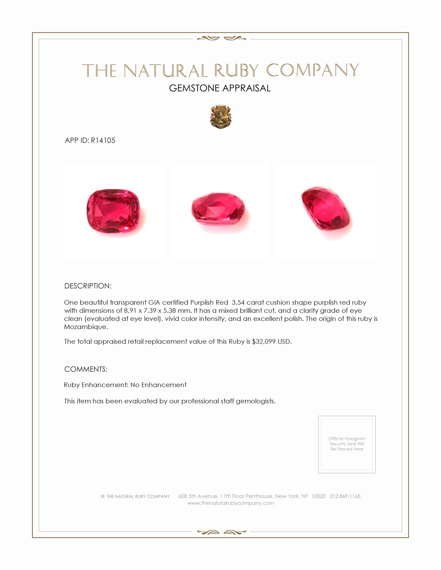 3.54 Ct. Ruby from Mozambique
